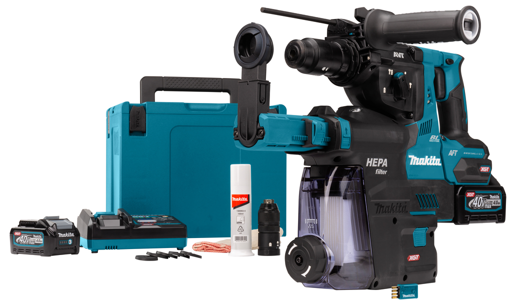 Makita HR002GM204 40V Max Combihamer | SDS-PLUS | 4,0 Ah accu (2 st), lader, in Mbox, met stofafzuiging en AWS zender - HR002GM204