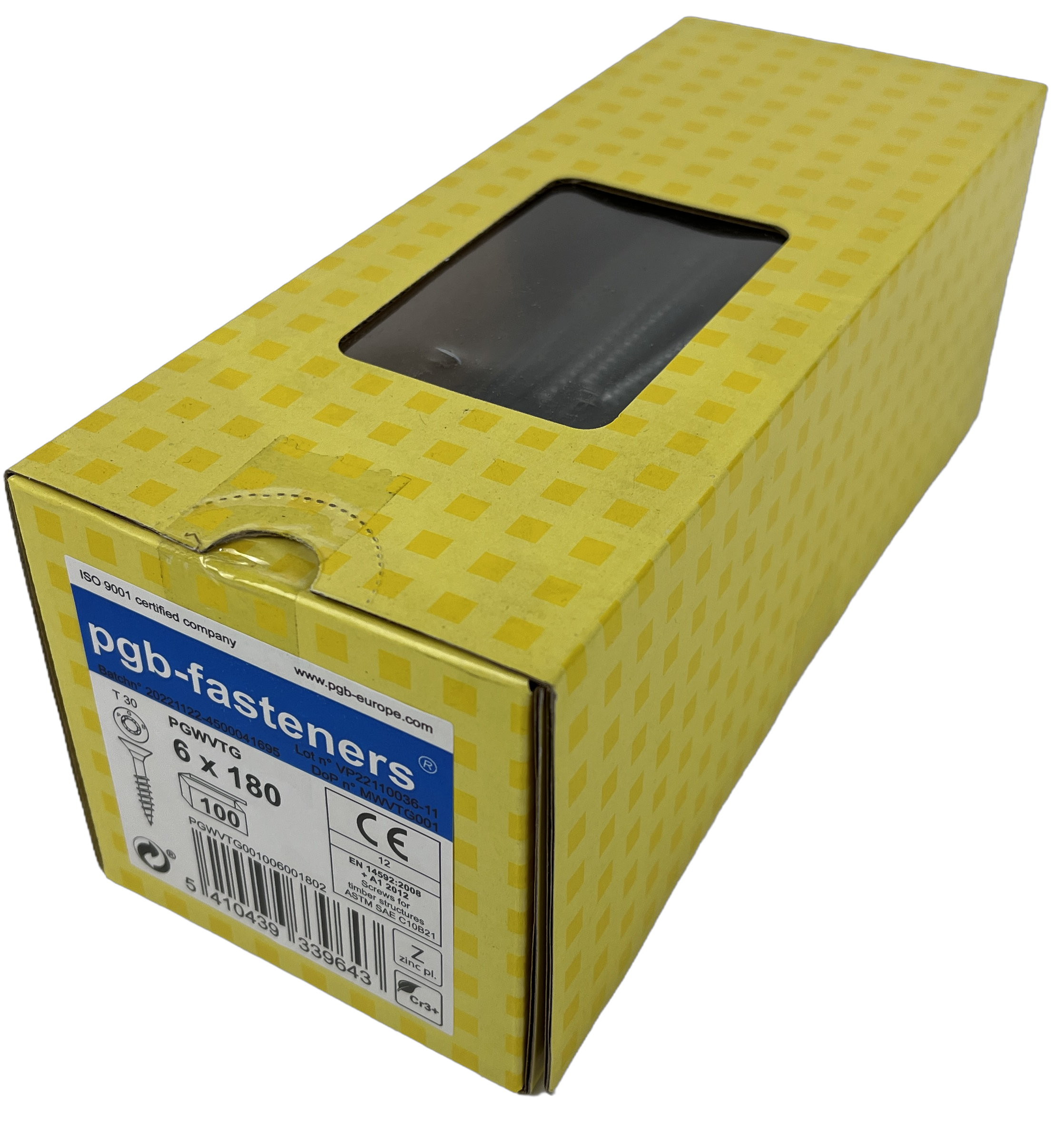 pgb-Europe PGB-FASTENERS | Spaanplaatschroef VZK-T Ø 6,0x180 Zn T30 | 100 st - PGWVTG001006001802