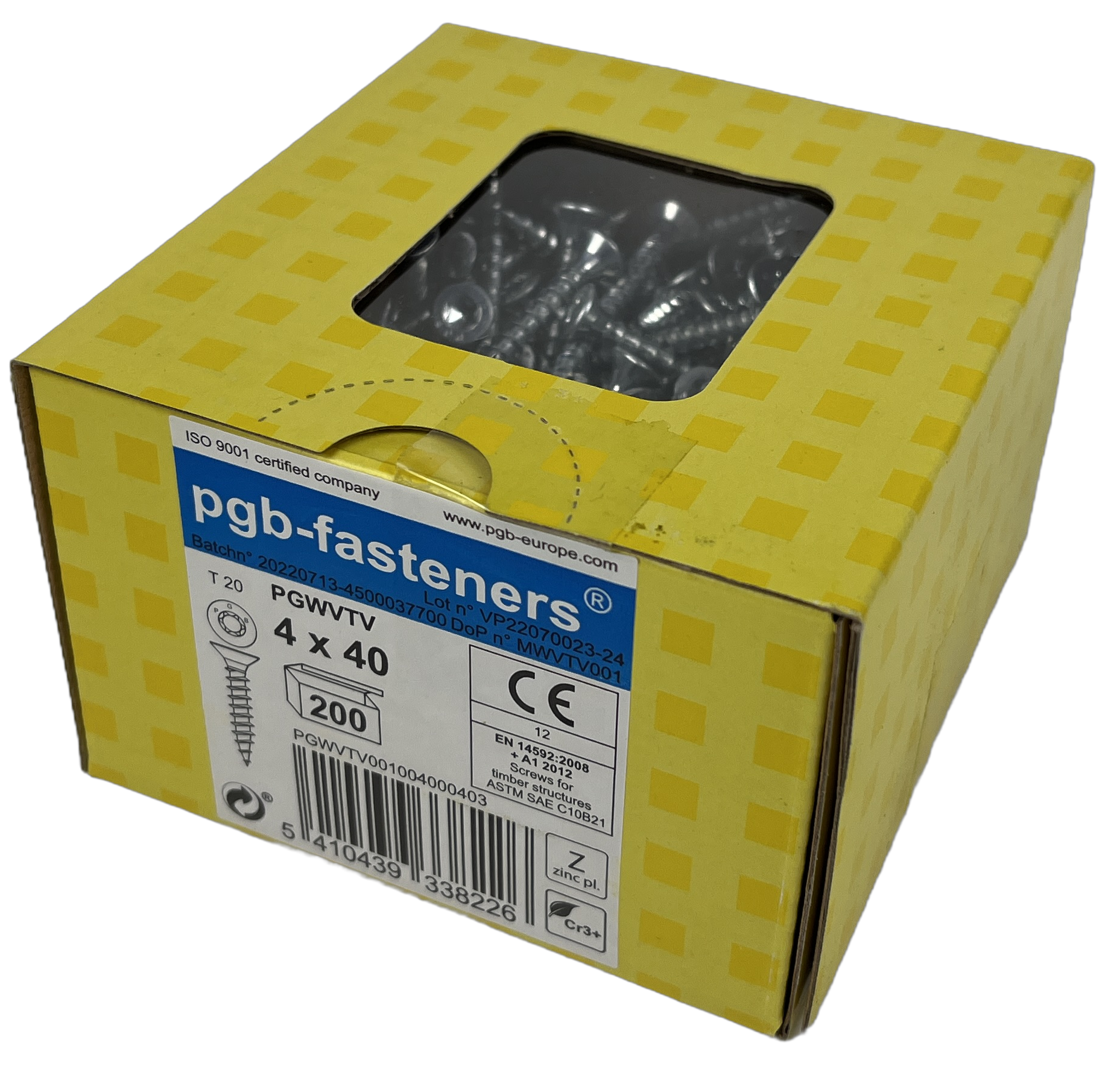 pgb-Europe PGB-FASTENERS | Spaanplaatschroef VK-T Ø 4,0x40 Zn | 200 stuks - PGWVTV001004000403