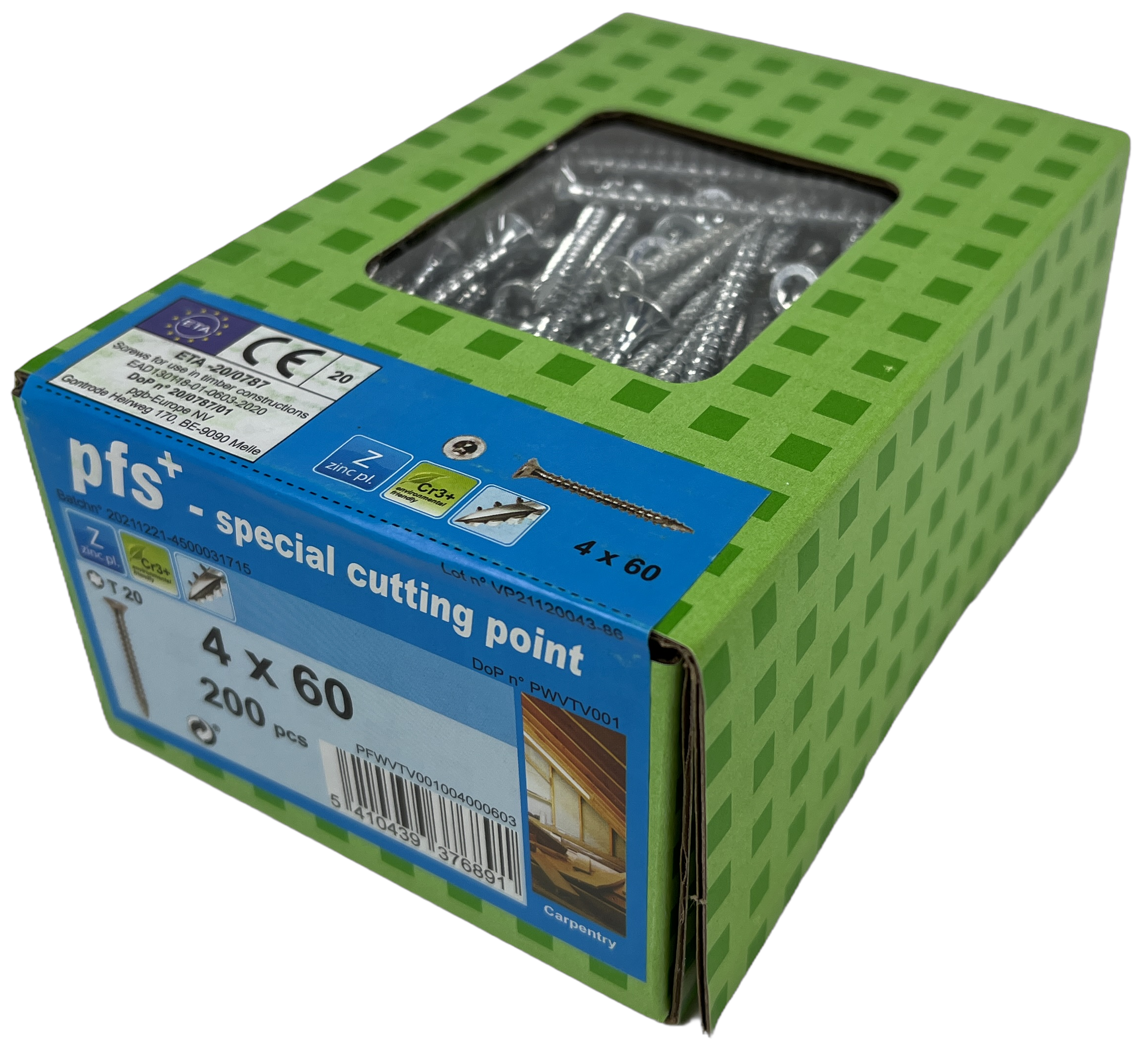 pgb-Europe PFS+ | Spaanplaatschroef PFS+ VZK-T Ø 4,0x60 Zn - 200 stuks - PFWVTV001004000603