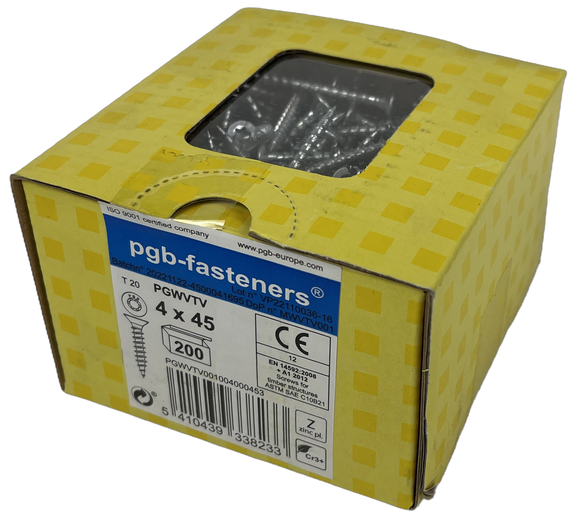 pgb-Europe PGB-FASTENERS | Spaanplaatschroef VK-T Ø 4,00x45 Zn | 200 stuks - PGWVTV001004000453
