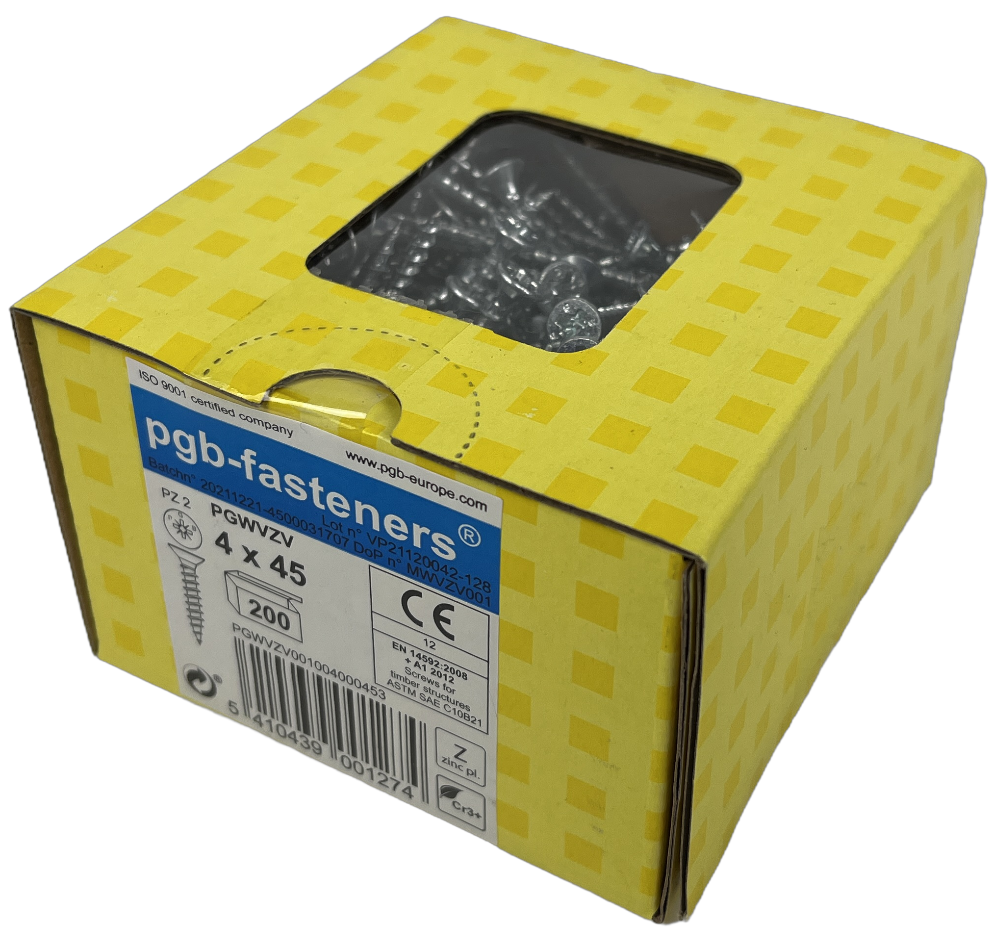 pgb-Europe PGB-FASTENERS | Spaanplaatschroef VK-Z Ø 4,00x45 Zn | 200 st - PGWVZV001004000453