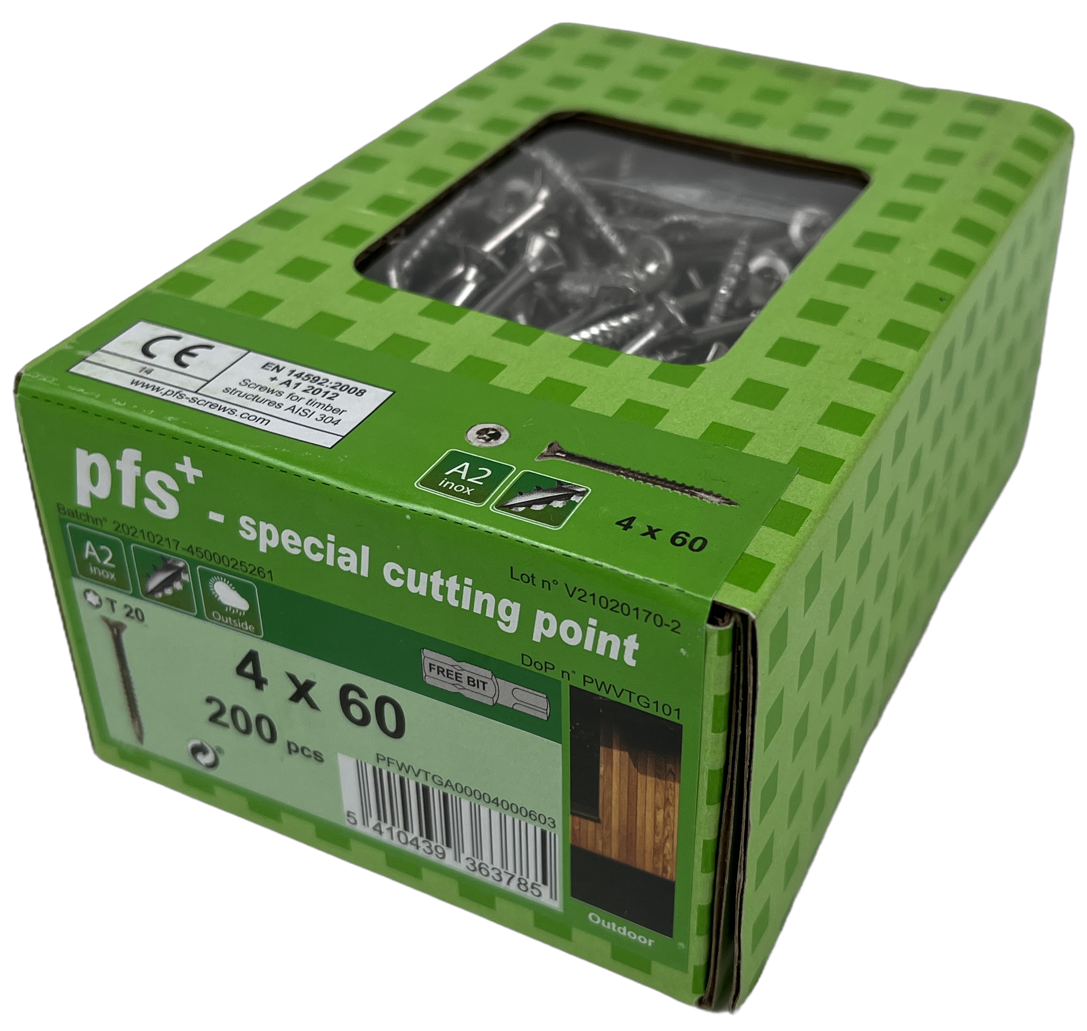 pgb-Europe PFS+ | RVS Spaanplaatschroef PFS+ VZK-T Ø 4,0x60 A2 - 200 stuks - PFWVTGA00004000603