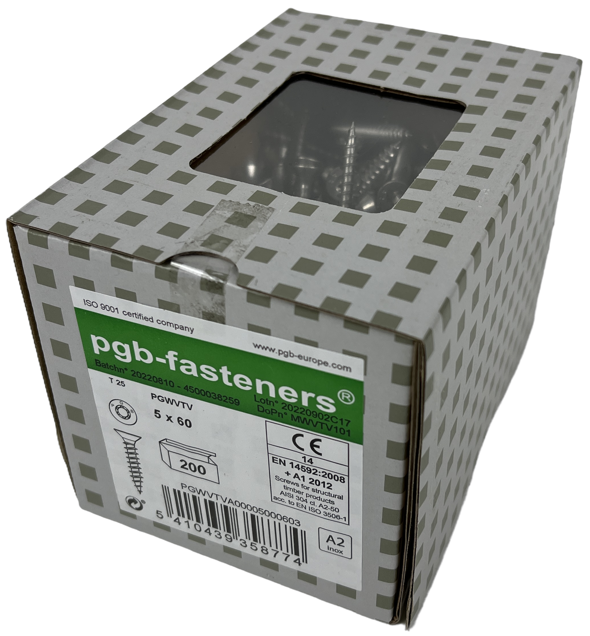 pgb-Europe PGB-FASTENERS | RVS Spaanplaatschroef A2 VK-T Ø 5,0x60 - PGWVTVA00005000603