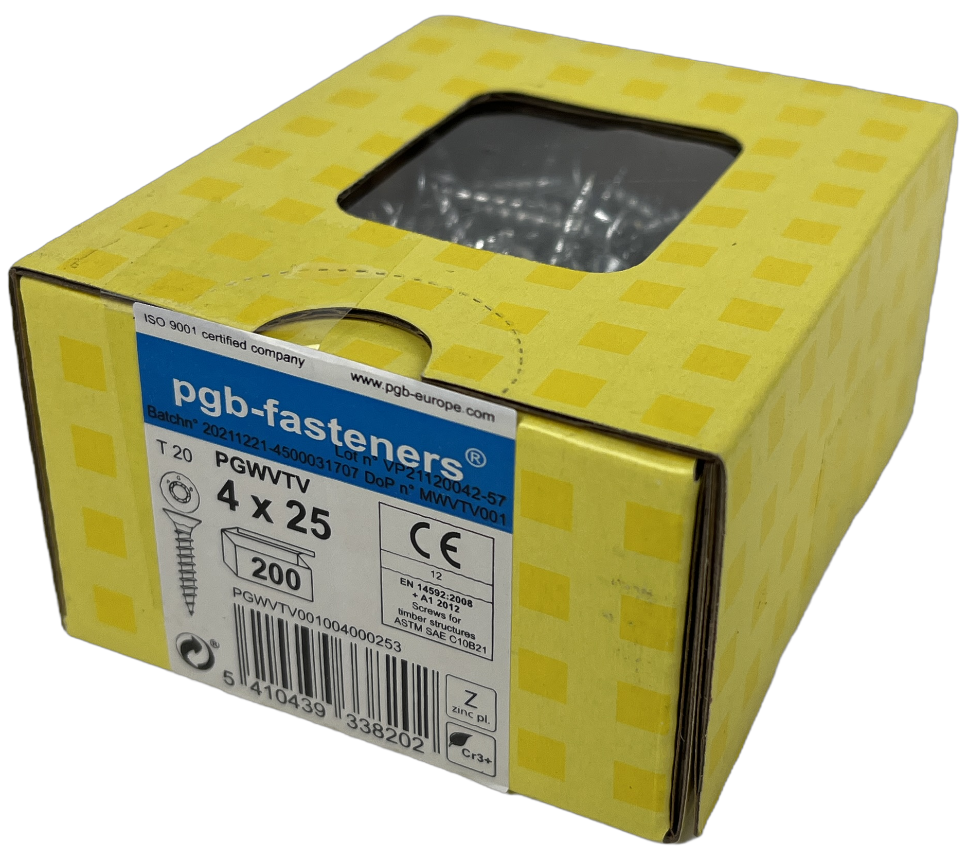 pgb-Europe PGB-FASTENERS | Spaanplaatschroef VK-T Ø 4,0x25 Zn | 200 stuks - PGWVTV001004000253