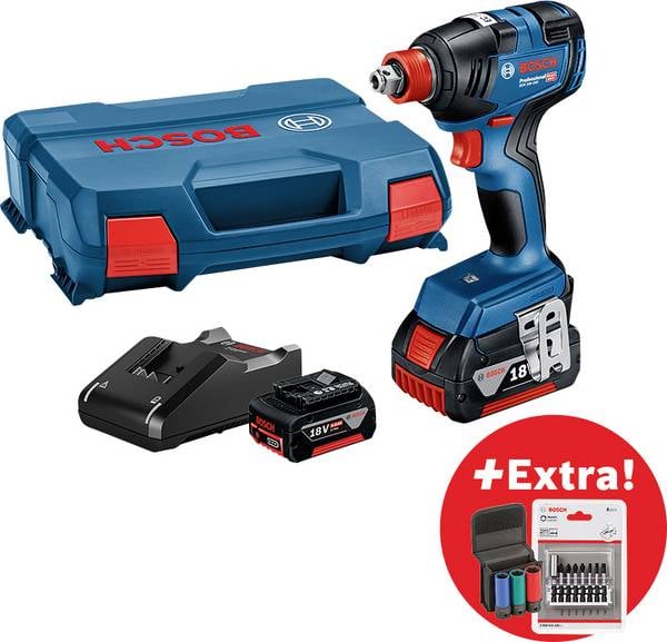 Bosch Blauw GDX 18V-200 Professional | Accu draaislagmoeraanzetter | Set | 2x accu&apos;s | in L-Boxx - 0615990M38
