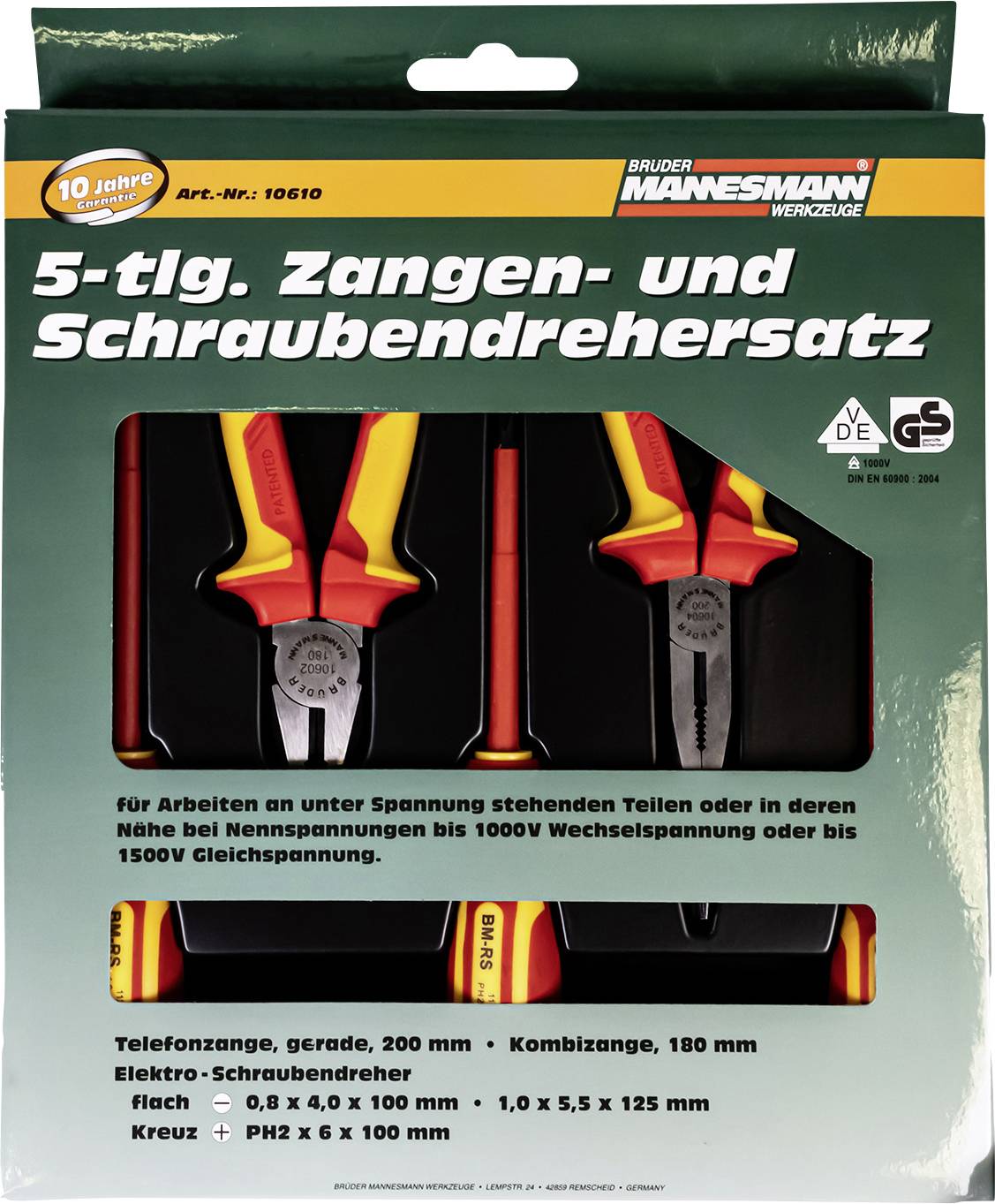 Brüder Mannesmann VDE-tang- en schroevendraaierset 5 dlg - 10610