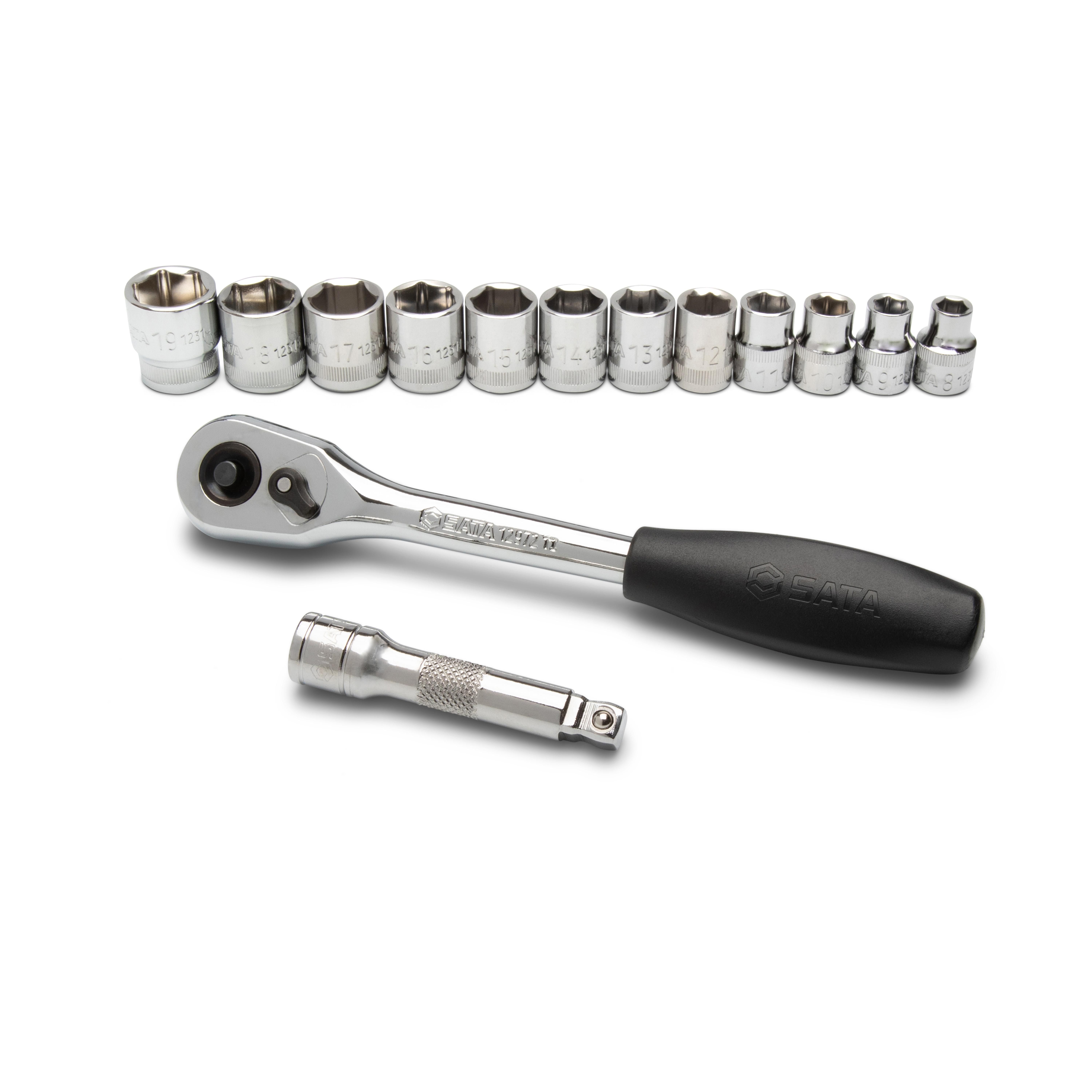 SATA Doppenset met ratel 3/8 inch 6-kant 14-delig - SAT09523G
