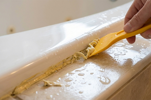 4. Schraap de kit voorzichtig weg met een kunststof schraper.