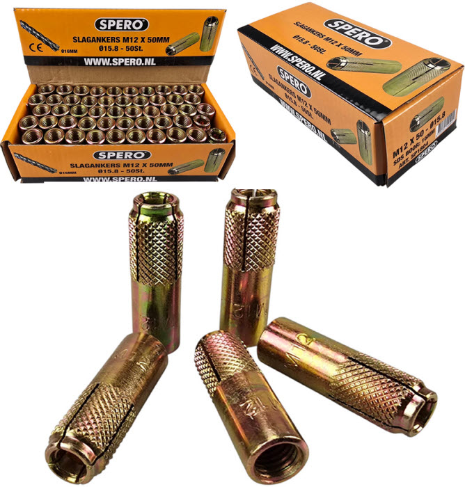 Slagankers M12 PRO 16mm | Geruit oppervlak | Doos à 50 stuks - SP1804 afbeelding