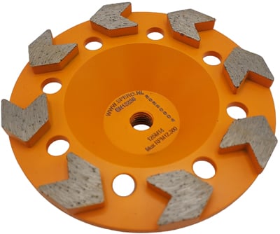 Spero Grof arrow diamant komslijpschijf | Ø125mm | coating, lijm, asbest & bitumen | M14 | H=40mm | TBV SPHS1001B-PR - ARW125M40