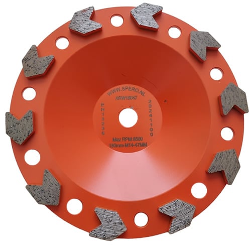 Spero Grof arrow diamant komslijpschijf | Ø180mm | coating, lijm, asbest & bitumen | M14 | H=47mm | TBV SPHS2001B-PR - ARW180M47