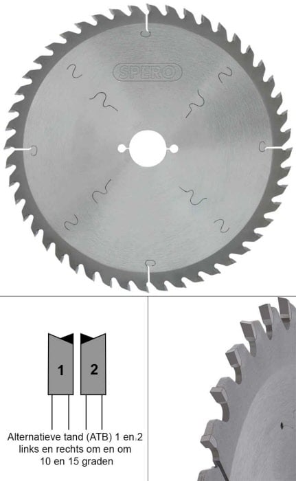 Spero 255mm hout TCT zaagblad 48 tands - asgat 30mm - SPW-255-48-30
