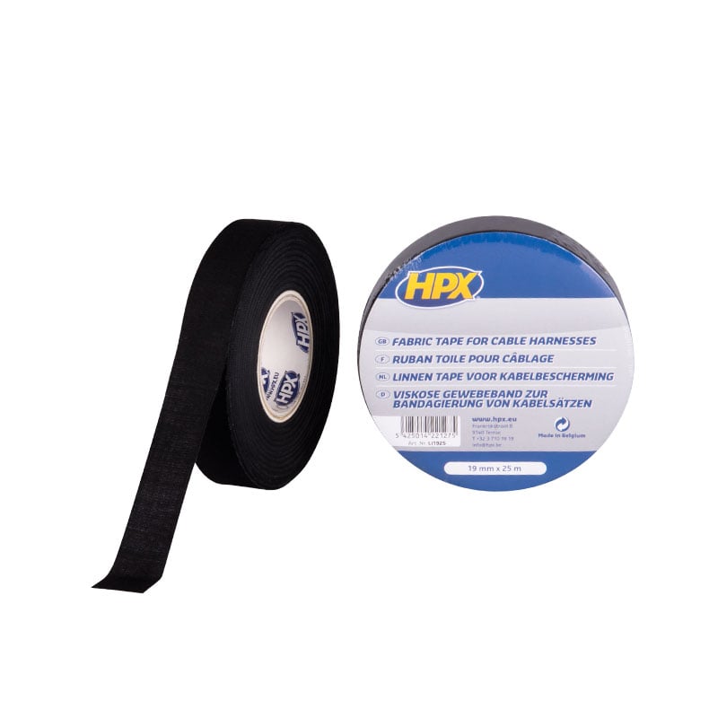 HPX Linnen tape voor kabelbescherming | Zwart | 19mm x 25m - LI1925 - LI1925