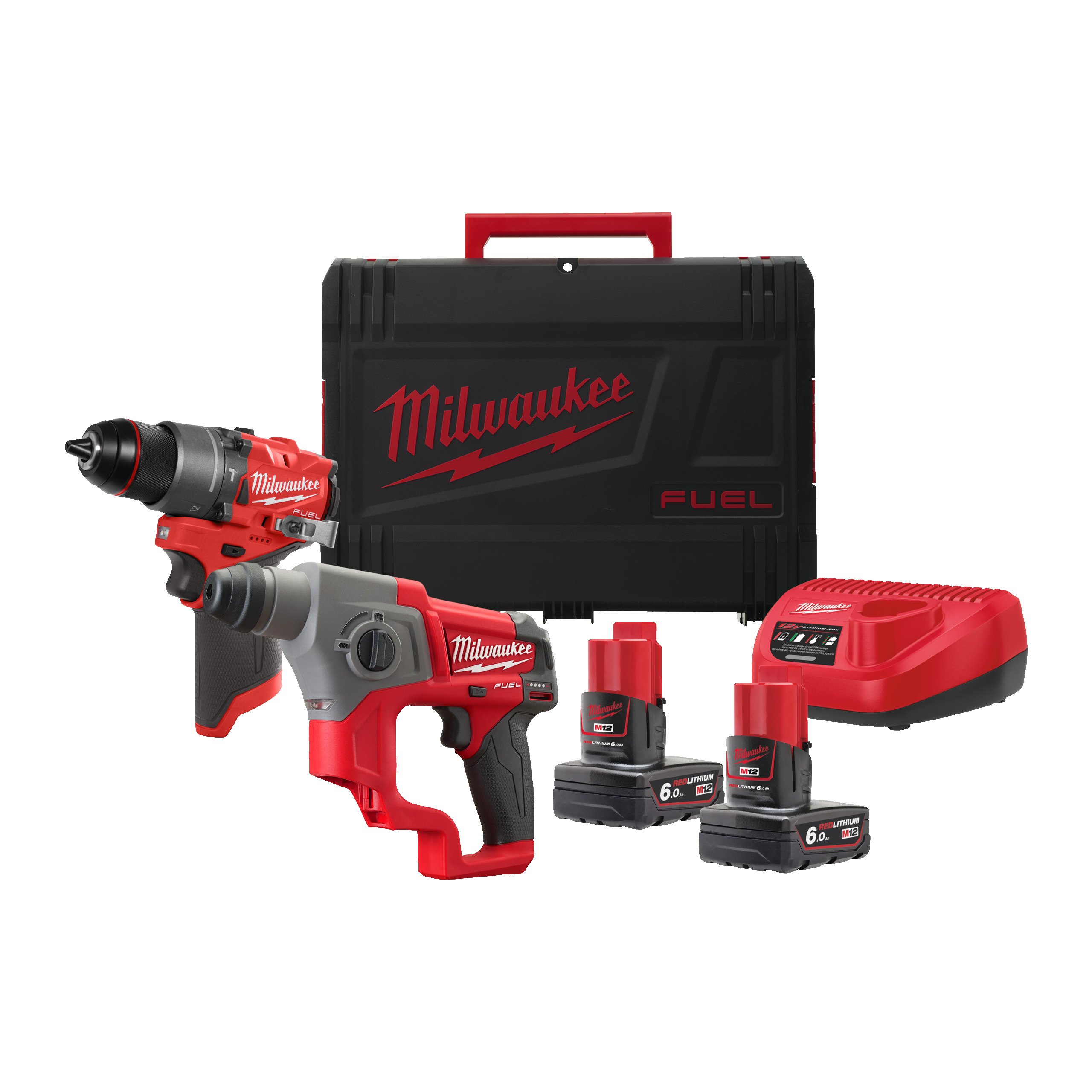 Milwaukee M12 FPP2F2-602X | M12 FUEL powerpack (M12 FPD2, M12 CH, 2 x M12 B6 accu, 1 x C12C lader, 1 xHD Box) - 4933480591 4933480591