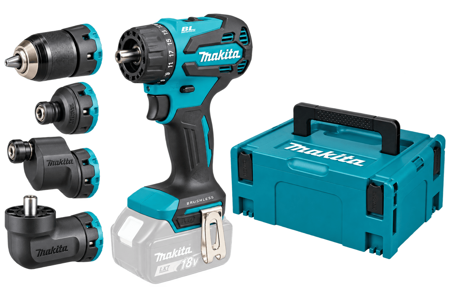 Makita DDF491ZJ01 | Accuboormachine met vier verwisselbare opzetstukken | 18V | Body | Zonder Accu's & Lader in M-box