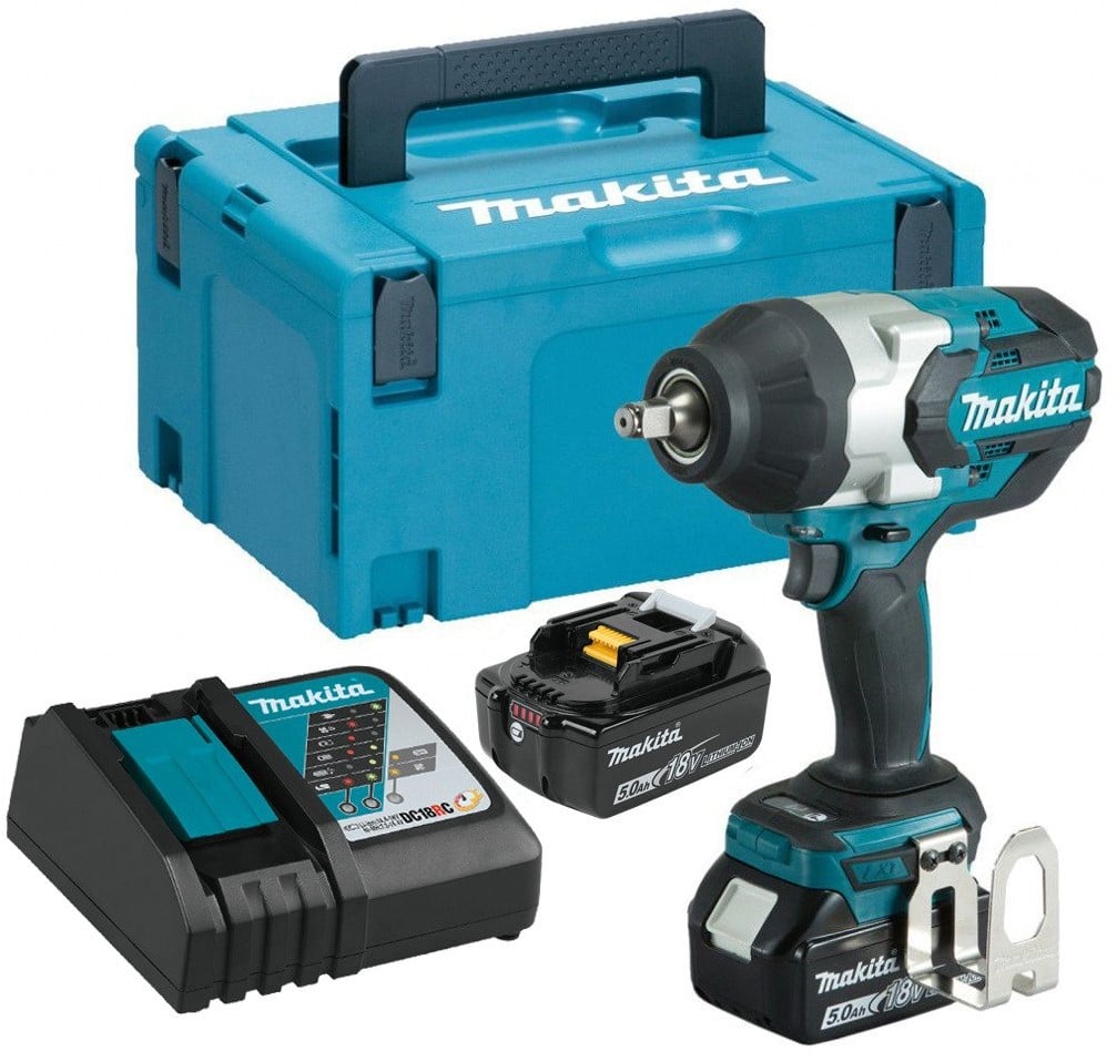 Makita DTW1002RTJ 18v Slagmoersleutel 1000 Nm 5,0Ah accu (2 st), snellader, Mbox