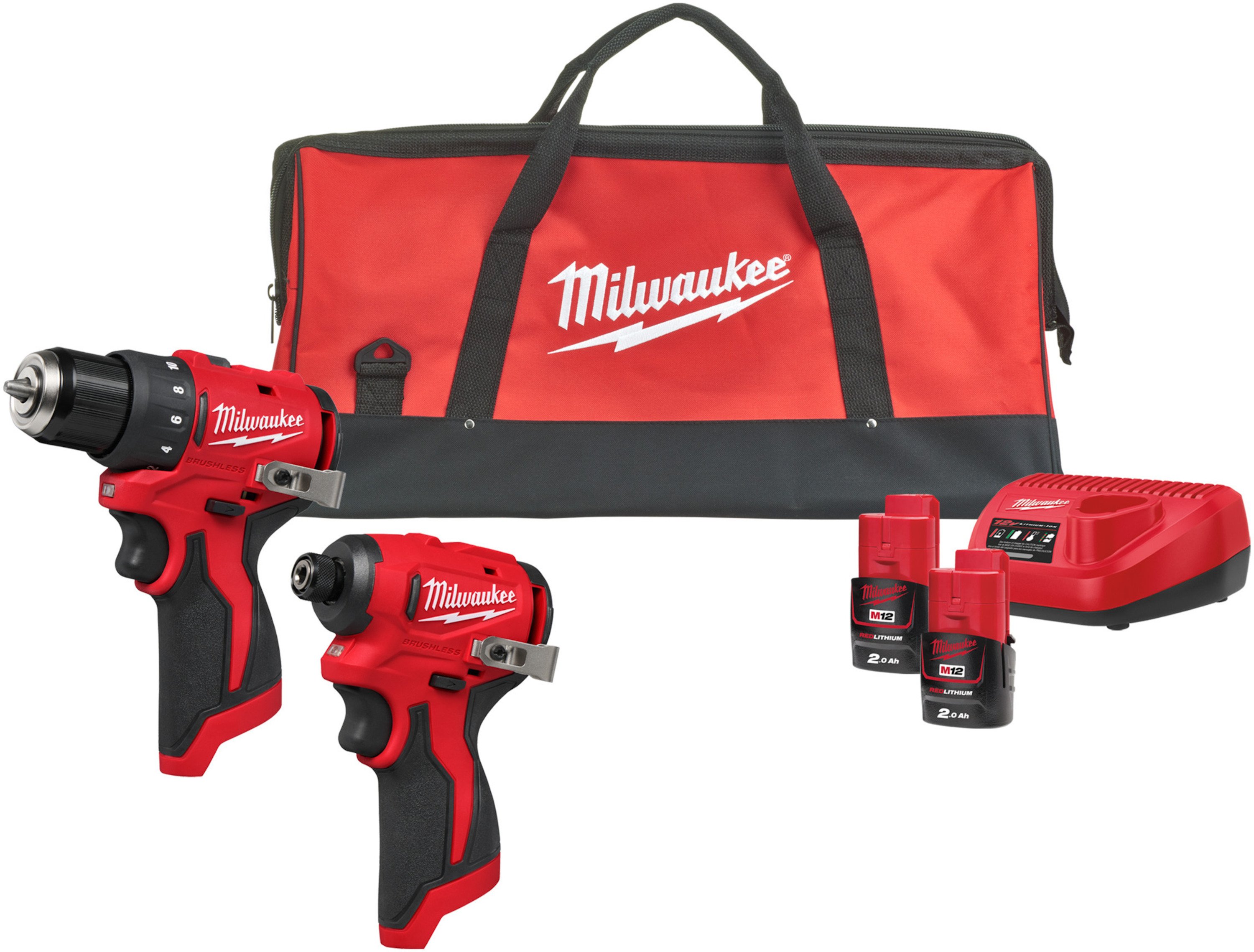 Milwaukee M12 BLPP2D-202B Accu-machineset 2-delig BLDDRC + BLIDRC in tas | Incl. 2x 2,0Ah accu en lader - 4933500139