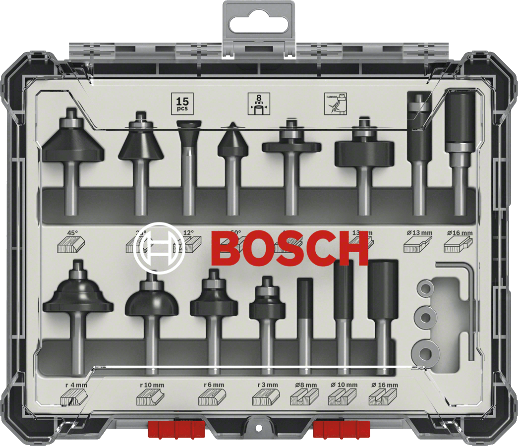 Bosch Accessoires 15-delige gemengde freesset - schachtdiameter 6 mm - 2607017471