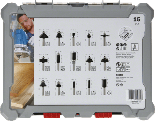 Bosch Accessoires 15-delige gemengde freesset - schachtdiameter 8 mm - 2607017472