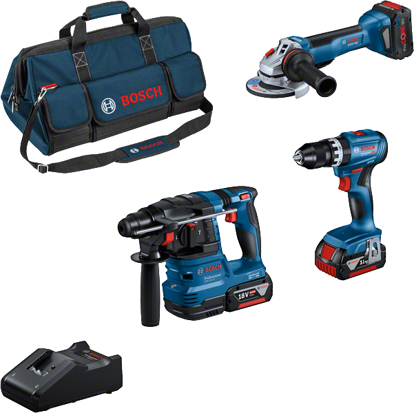 Bosch Blauw Accu toolkit 3 Toolkit 18V (2x GBA 18V 5 0 Ah 1x ProCORE18V 5 Ah lader GAL 18V-40 GSB 18V-45 GWS 18V-10 GBH 18V-22) 0615A5004C