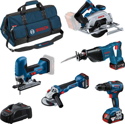 Bosch Blauw Accutoolkit 5 Toolkit 18V (3x GBA 18V 4 0 Ah lader GAL 1880CV GSR 18V-55 GWS 18V-10 GKS 18V-57-2 GSA 18V-LI GST 18V-125 S)