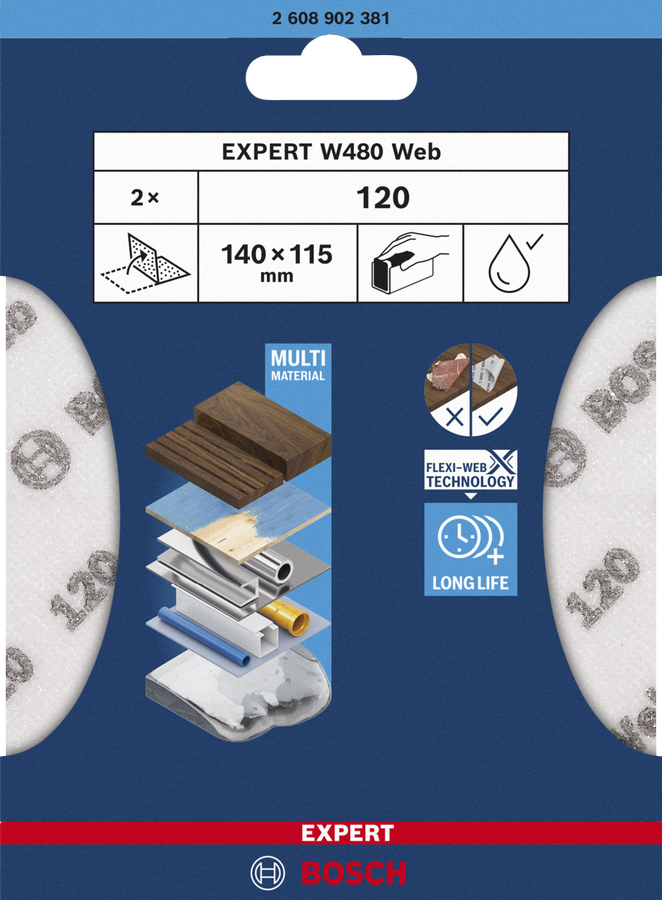 Bosch Accessoires EXPERT Schuurvel Web W480 115 x 140 mm G120 10x 2608902385