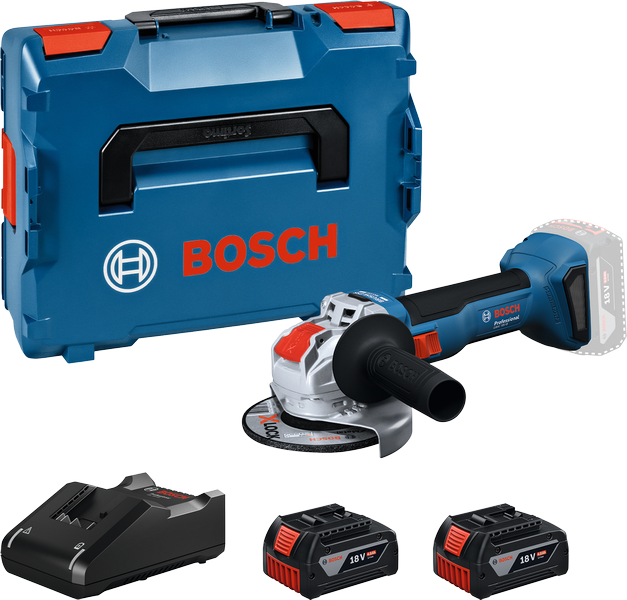 Bosch Blauw GWX 18V-8 Accu Haakse Slijper | Incl. Beschermkap | 2x GBA 18V 4,0 Ah Lader GAL 18V-40, beschermkap - 06019N9102
