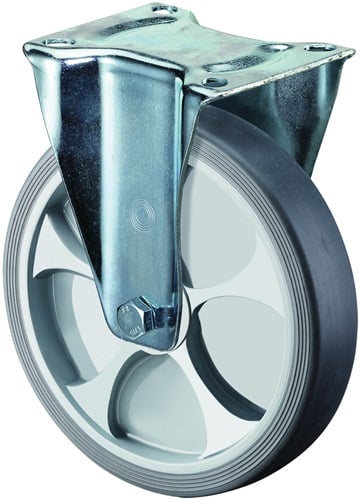 BS Rollen Bokwiel | wiel d. 160 mm draagvermogen 200 kg | thermoplastisch kunststof | plaat L135xB110 mm | 1 stuk - L410.B44.161 L410.B44.161