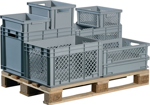 Lockweiler Transportstapelbak | L600xB400xH420mm | grijs PP handgreepopening | zijwanden met openingen | 1 stuk - NB80V2-139180220118