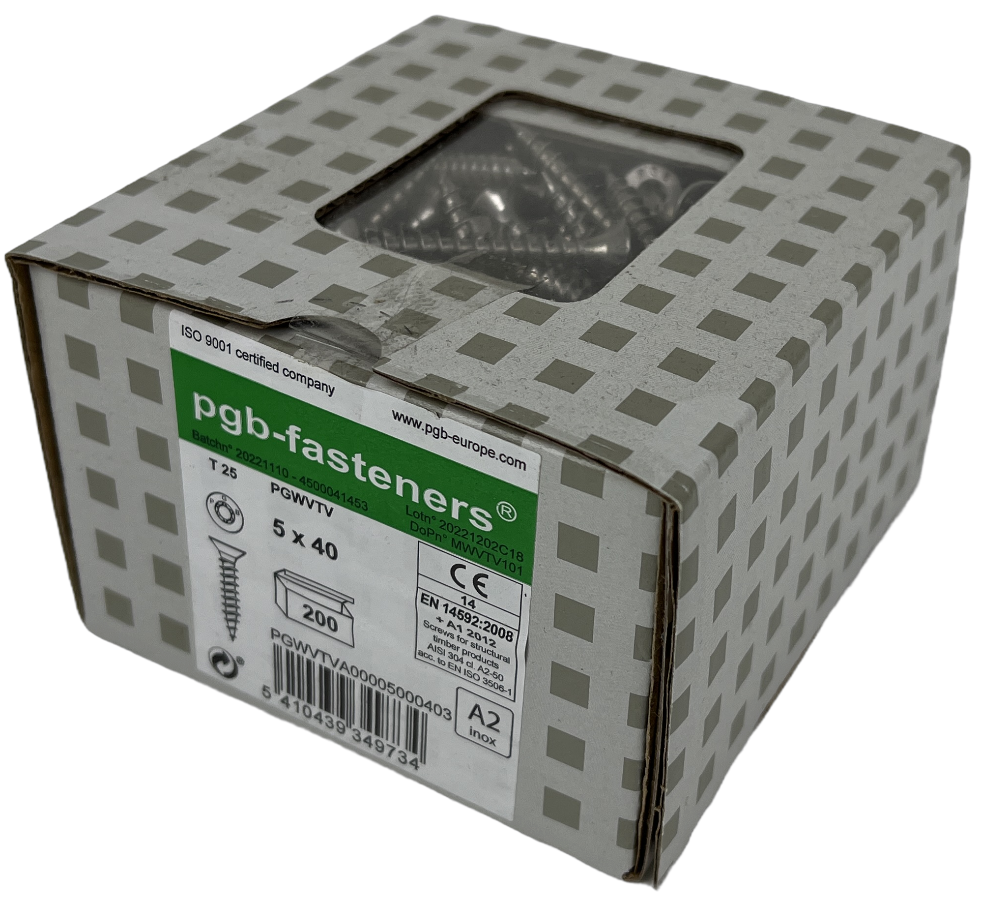pgb-Europe PGB-FASTENERS | RVS Spaanplaatschroef A2 VK-T Ø 5,0x40 - PGWVTVA00005000403