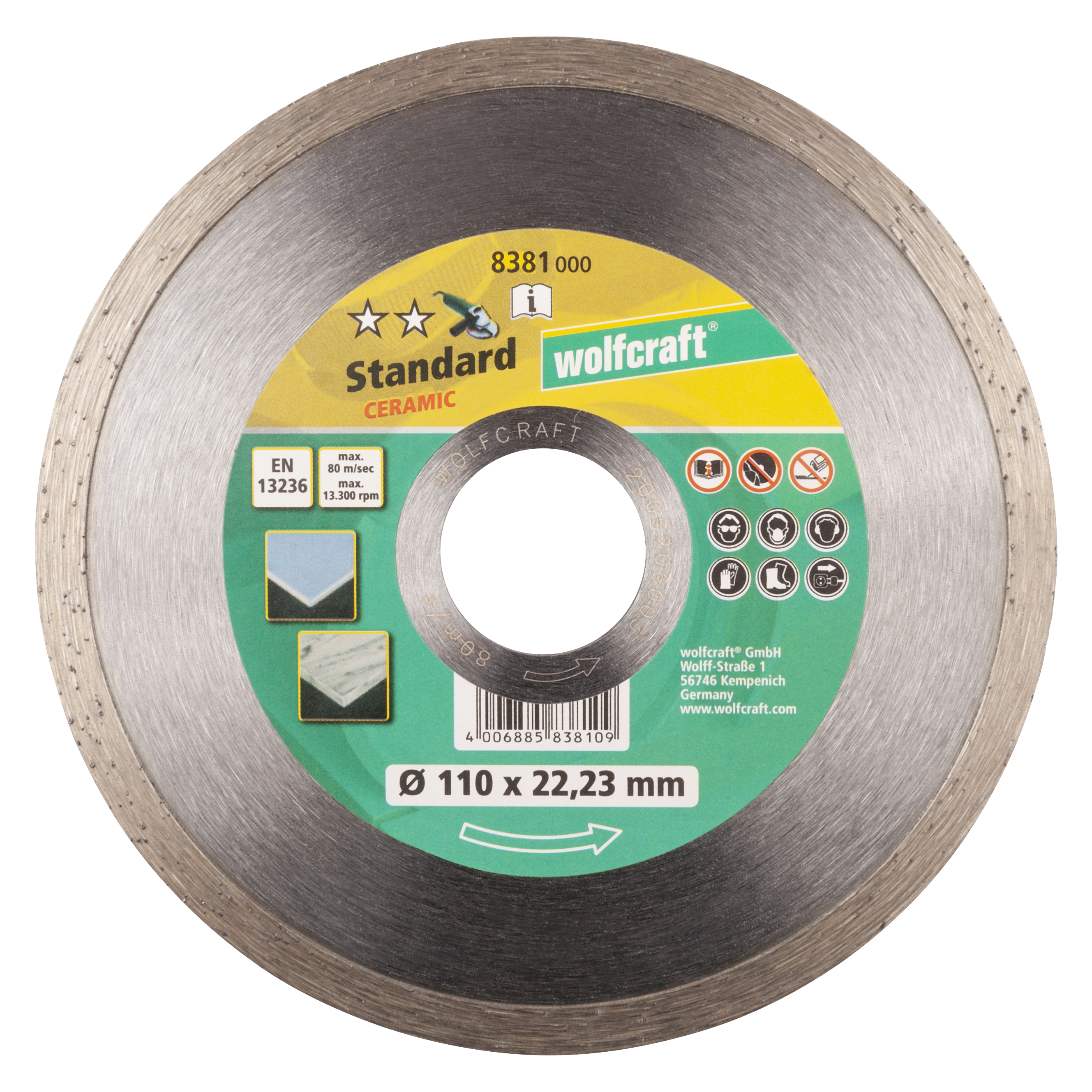Wolfcraft Diamantdoorslijpschijf | StandCeram | Ø110mm | 1 stuk - 8381000
