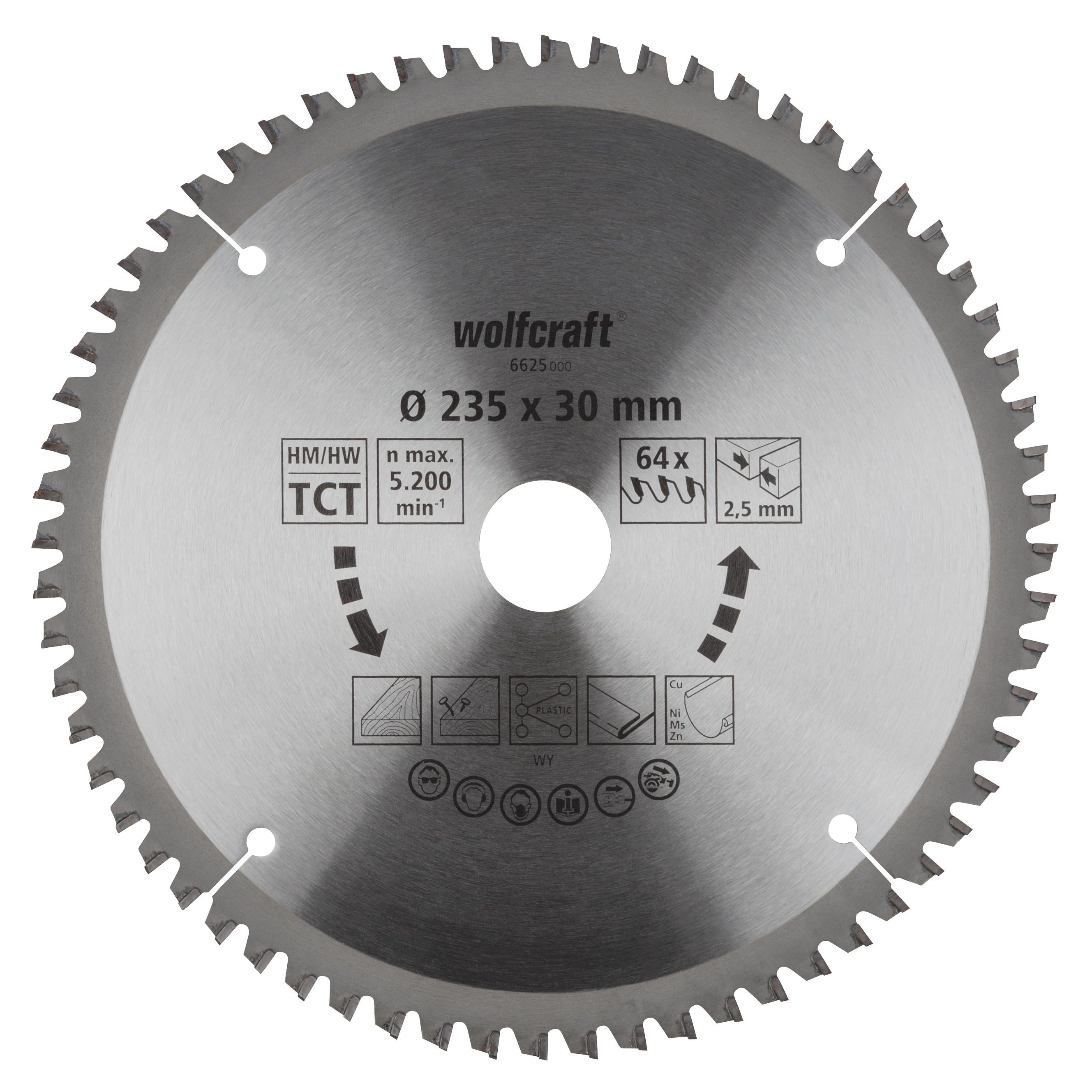 Wolfcraft- Cirkelzaagblad HM 64 Z. ø235x30 mm - 6625000