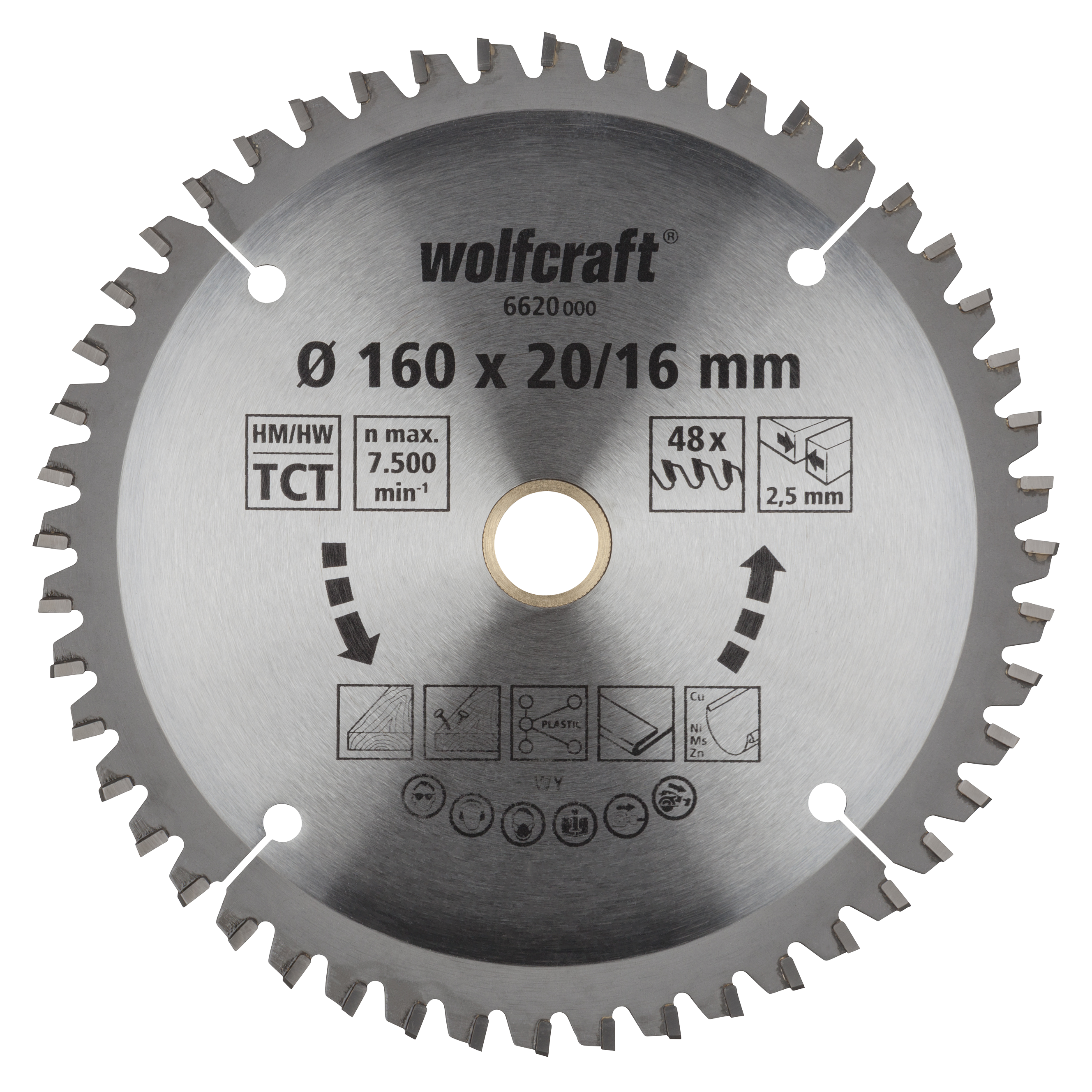 Wolfcraft Handcirkelzaagblad | HM | 48 Zähne | Ø160 x 20/16mm | 1 stuk - 6620000