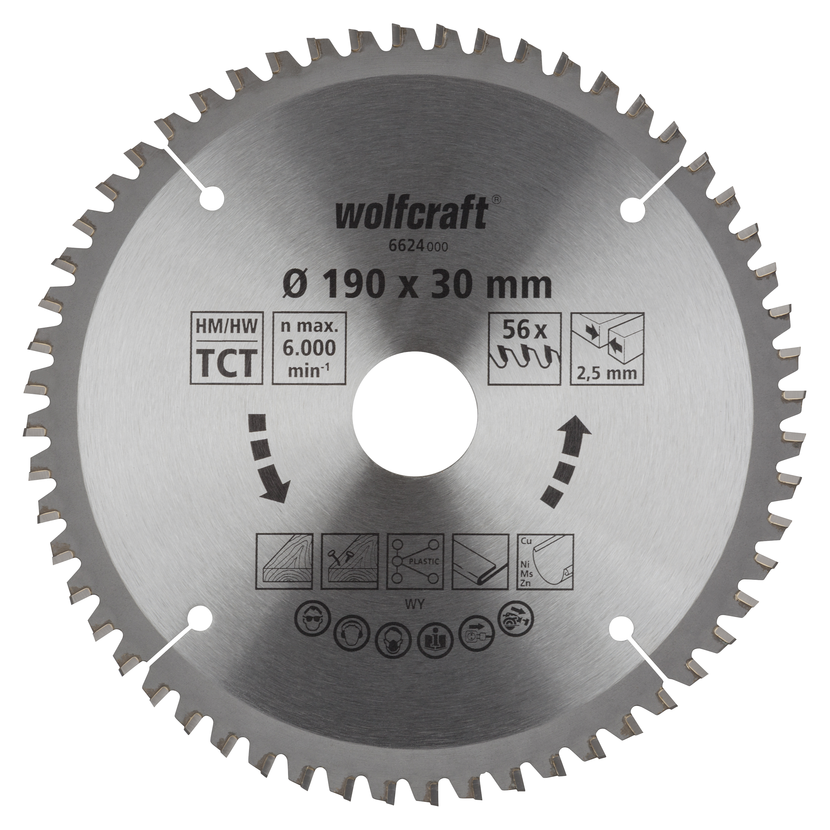 Wolfcraft Handcirkelzaagblad | HM | 56 Zähne | Ø190 x 30mm | 1 stuk - 6624000