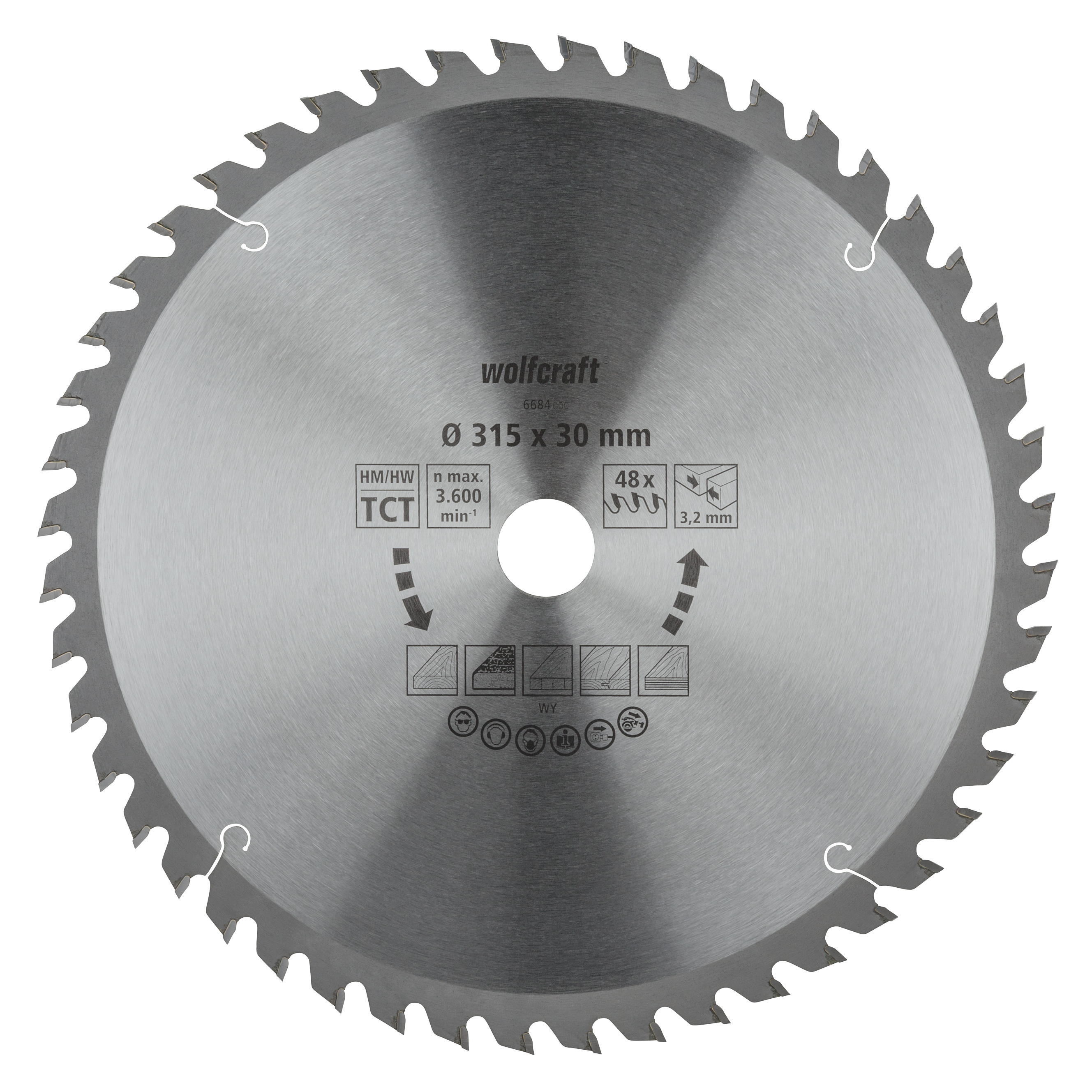 Wolfcraft HM Cirkelzaagblad | 48 td | Ø315 x 30 x 3,2mm | 1 stuk - 6684000