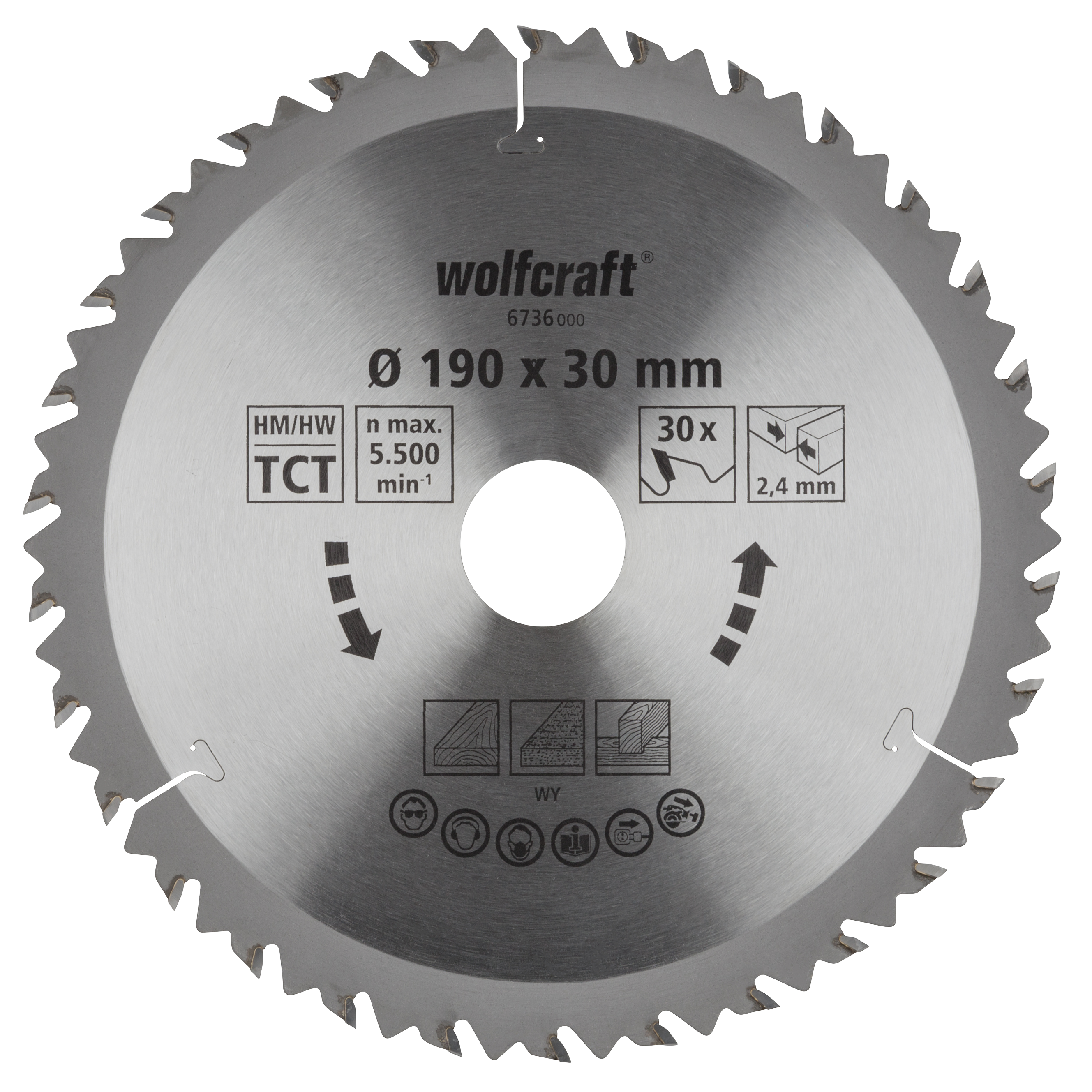 Wolfcraft HM Cirkelzaagblad | 30 td | Ø190 x 30 x 2,4mm | 1 stuk - 6736000