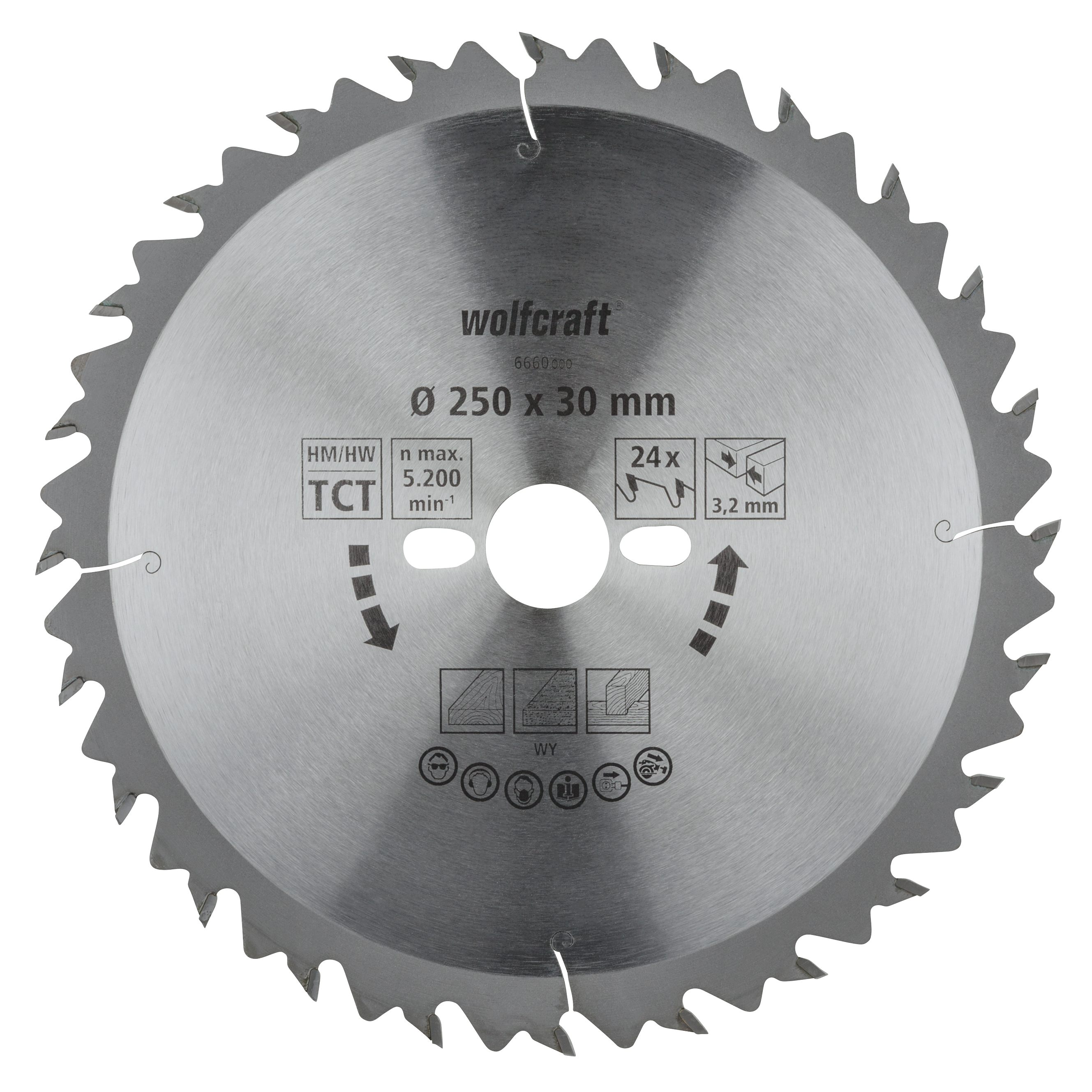 Wolfcraft HM Cirkelzaagblad | 24 td | Ø250 x 30 x 3,2mm | 1 stuk - 6660000