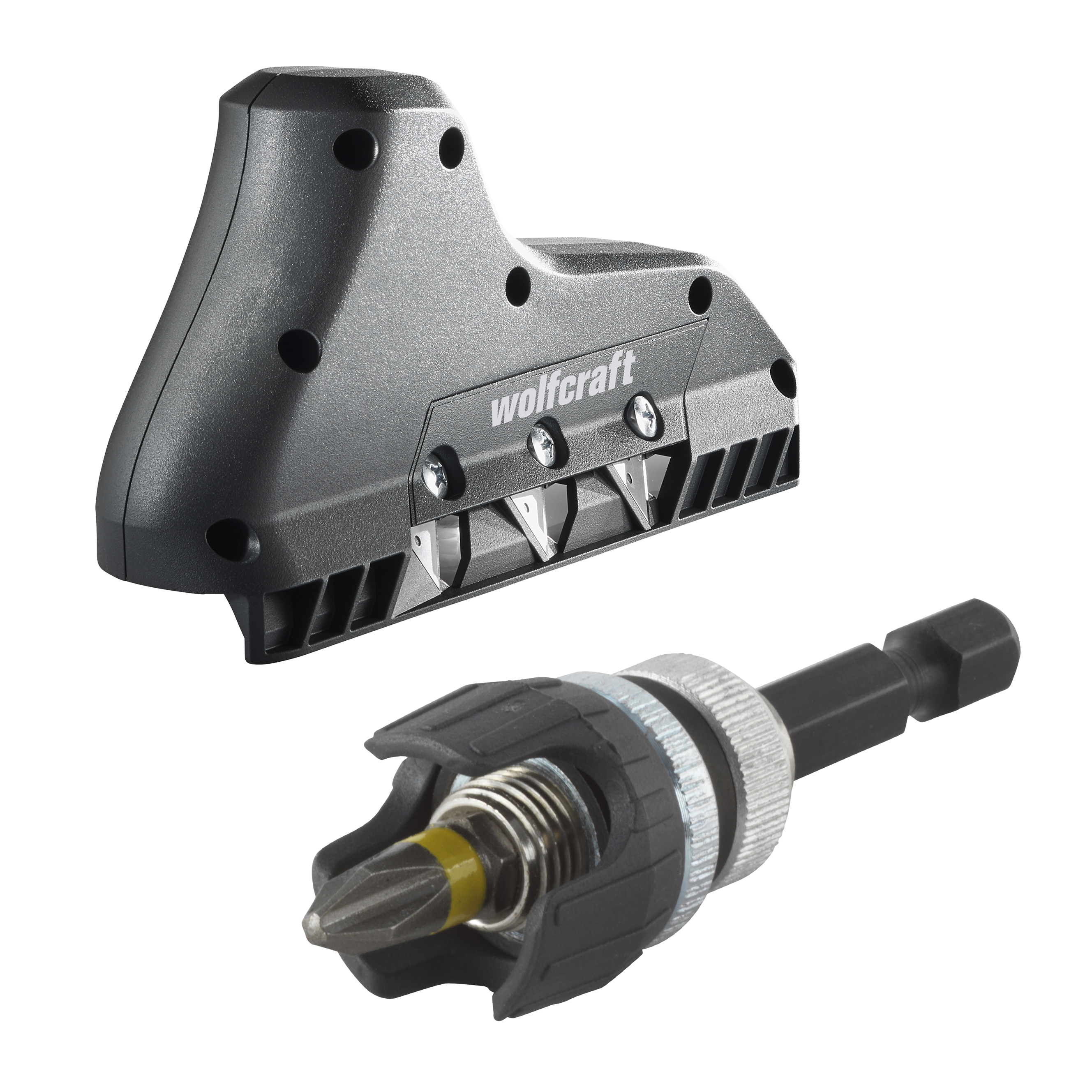 wolfcraft - Kantschaaf Met 3 Messen - incl. Gipsplaat Bitje - Rasp - Schaafrasp - Schroefbit voor Gipsplaat - 8637000