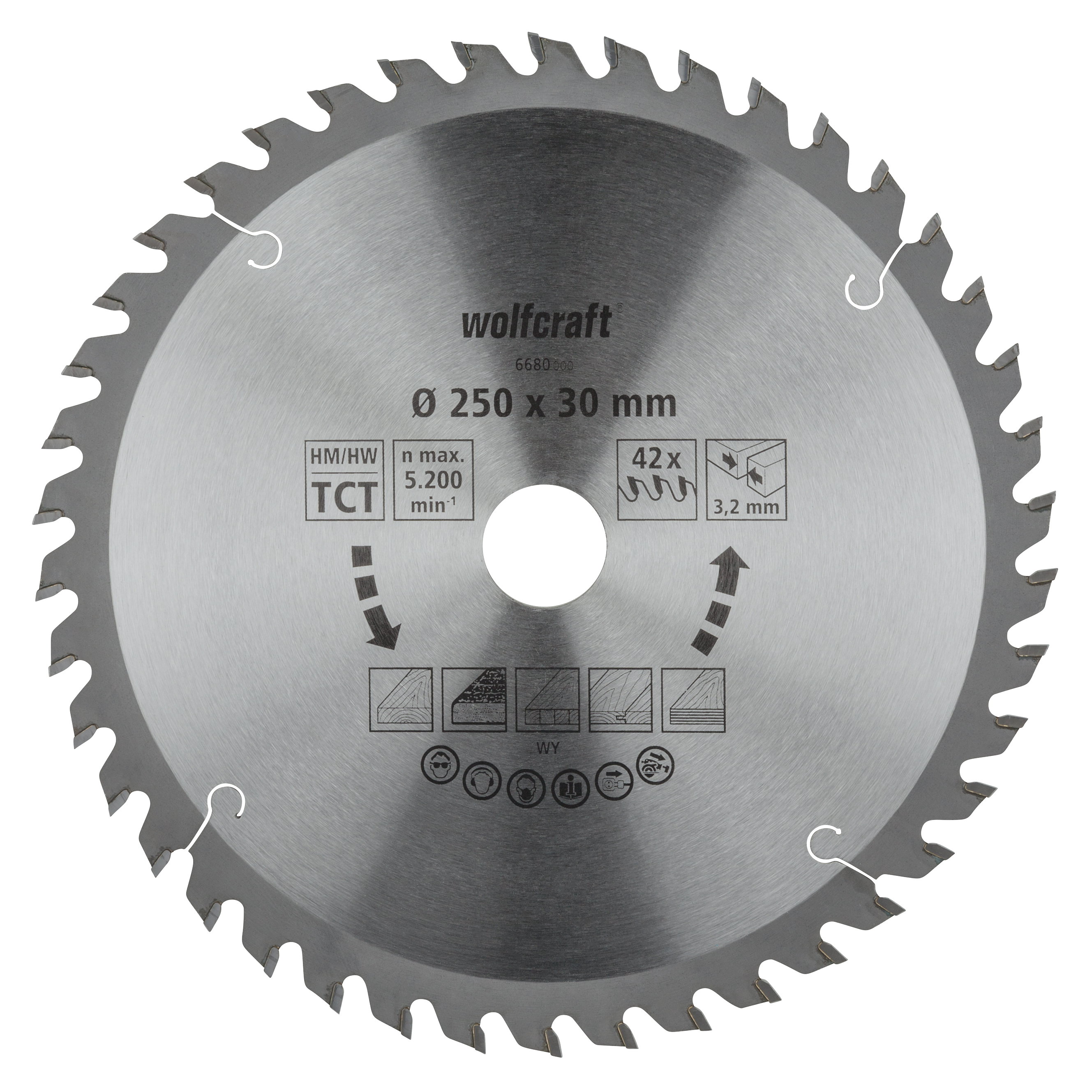 Wolfcraft HM Cirkelzaagblad | 42 td | Ø250 x 30 x 3,2mm | 1 stuk - 6680000