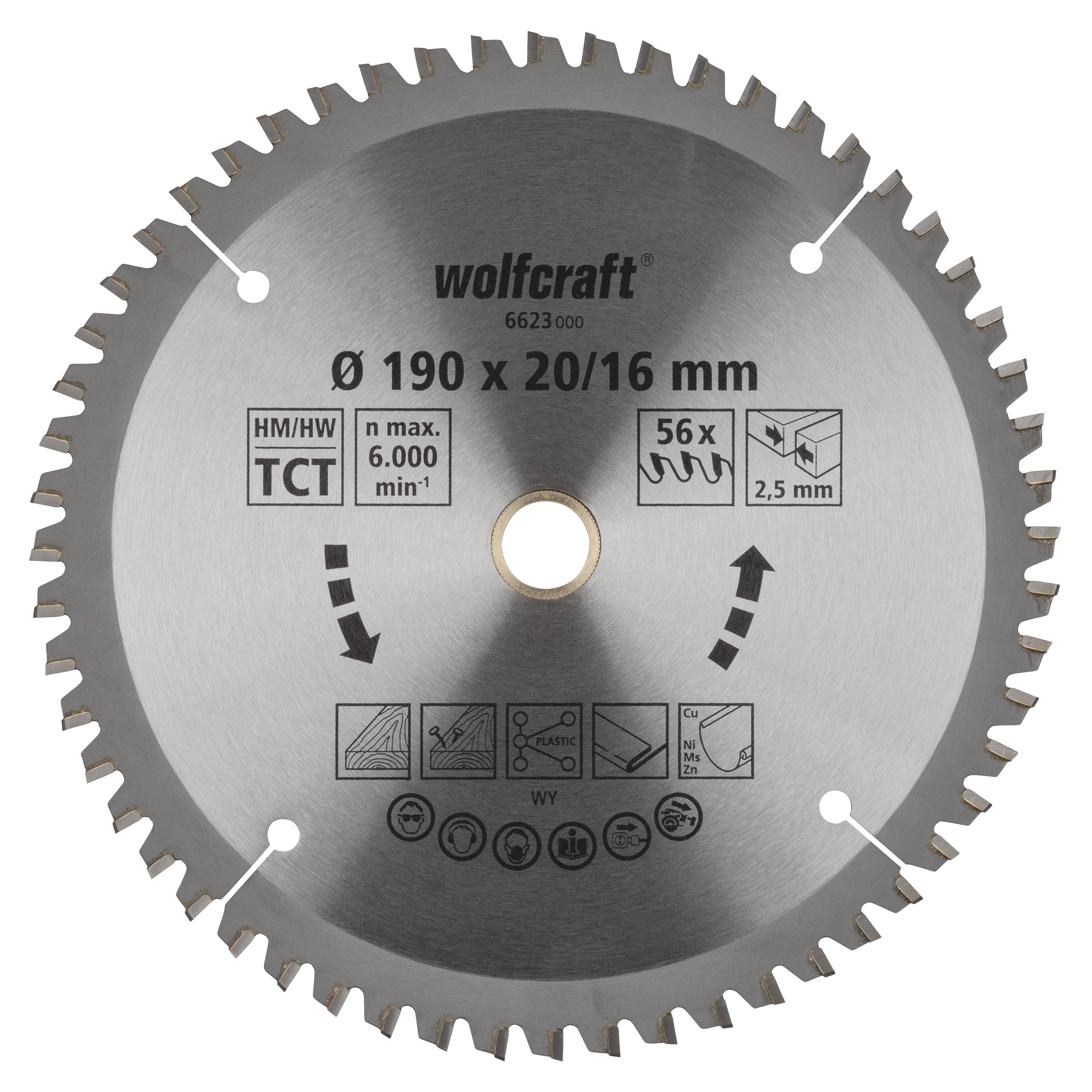 Wolfcraft Handcirkelzaagblad | HM | 56 Zähne | Ø190 x 20/16mm | 1 stuk - 6623000