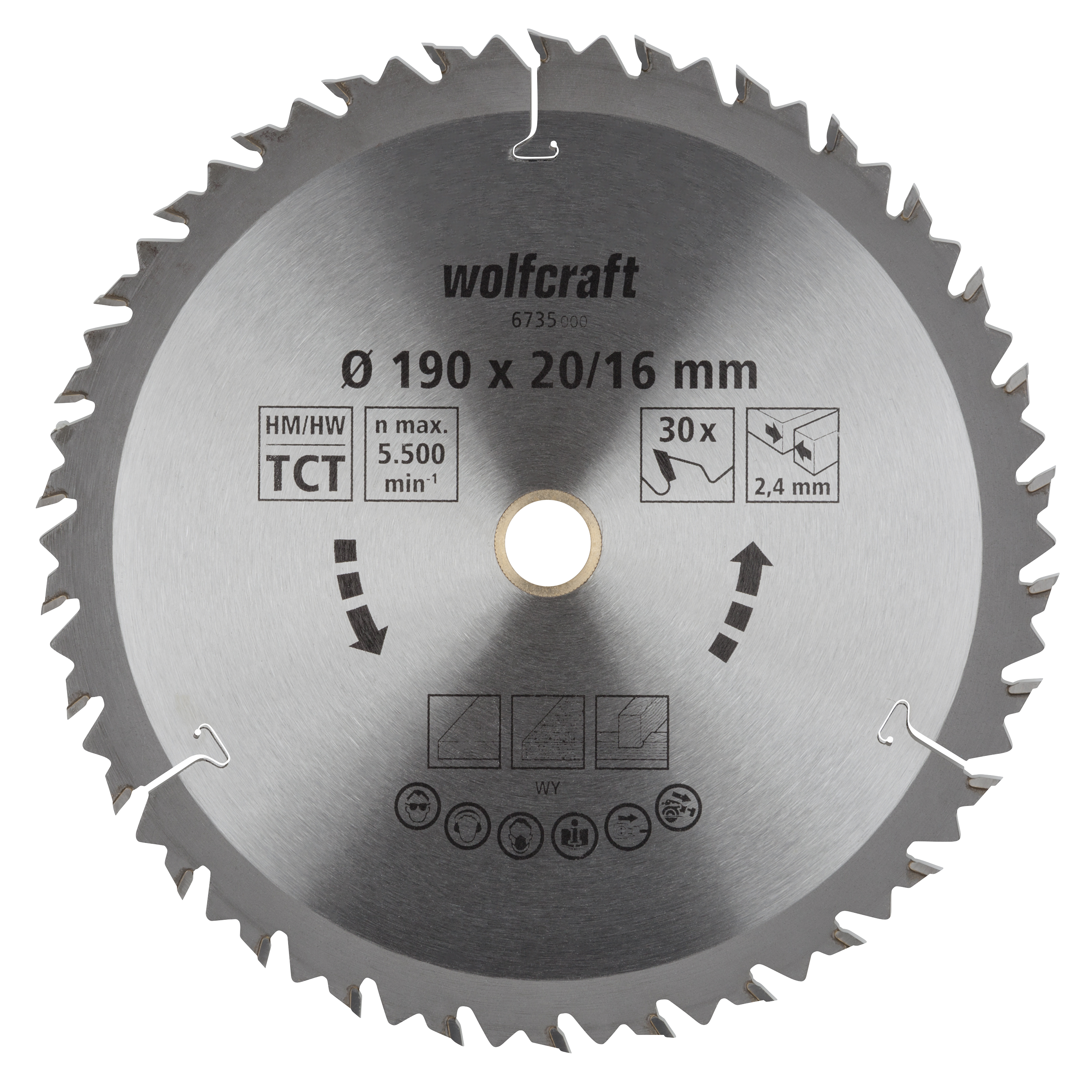 Wolfcraft HM Cirkelzaagblad | 30 td | Ø190 x 16 x 2,4mm | 1 stuk - 6735000
