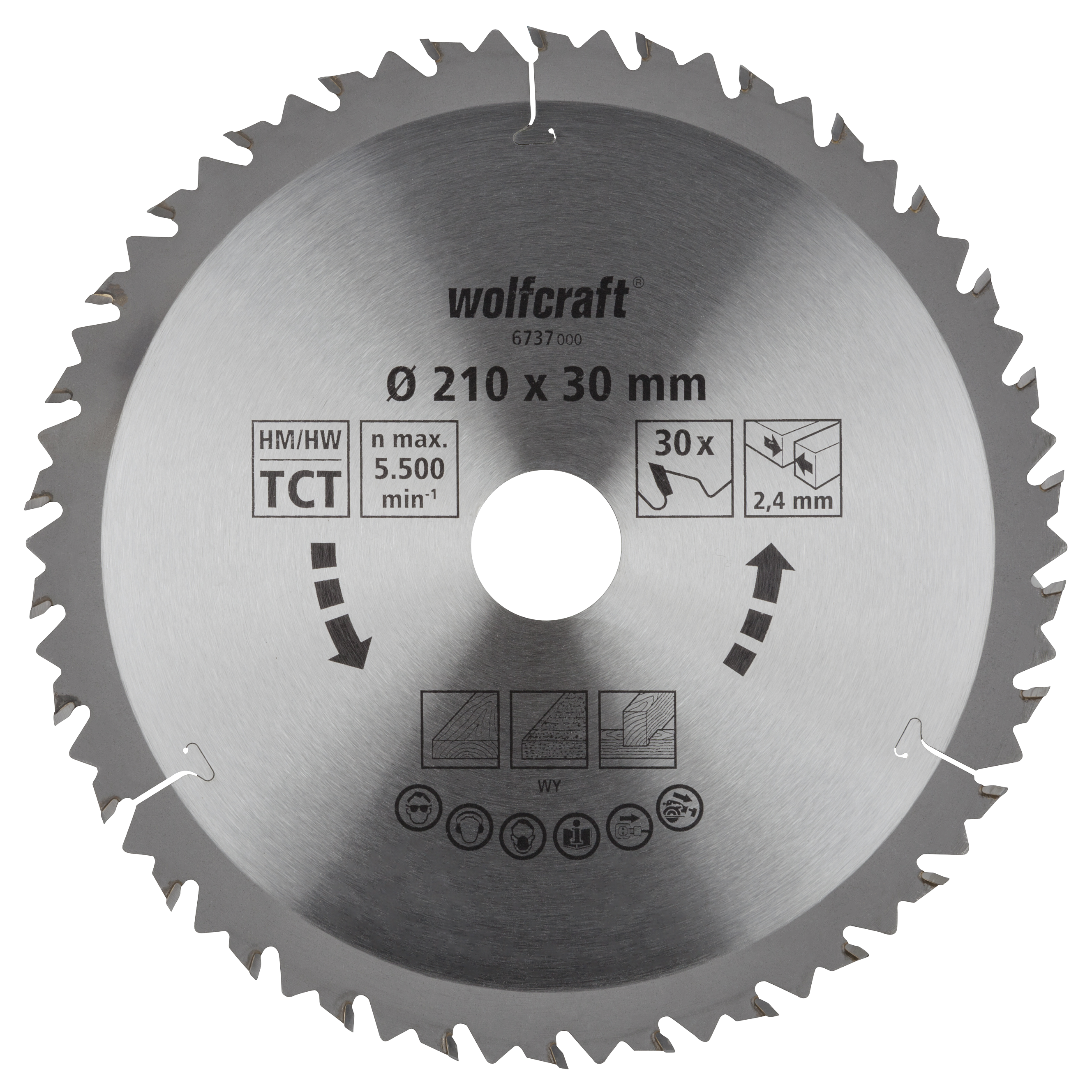 Wolfcraft HM Cirkelzaagblad | 30 td | Ø210 x 30 x 2,4mm | 1 stuk - 6737000