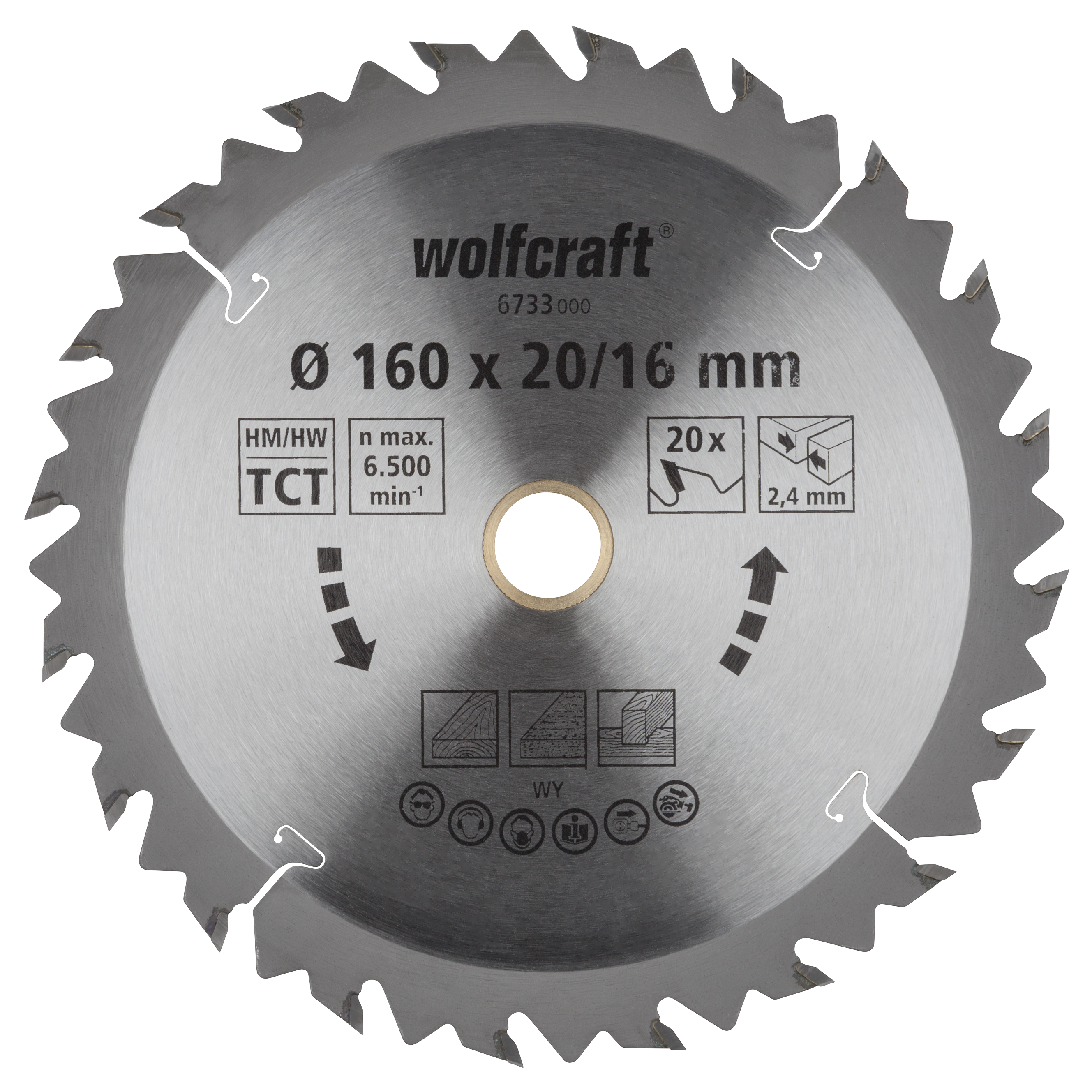Wolfcraft HM Cirkelzaagblad | 20 td | Ø160 x 20 x 2,4mm | 1 stuk - 6733000