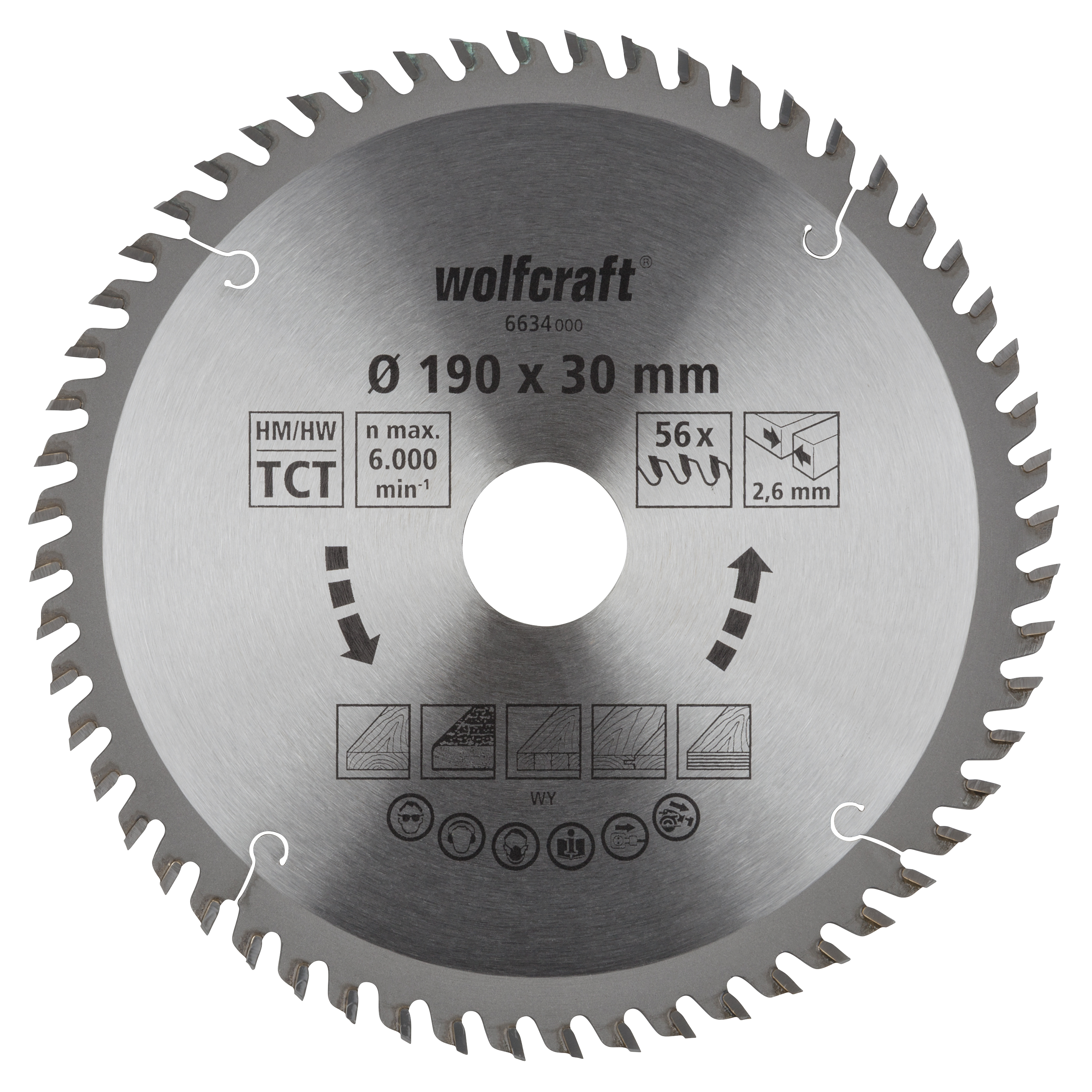 Wolfcraft Handcirkelzaagblad | HM | 56 Zähne | Ø190 x 30mm | 1 stuk - 6634000