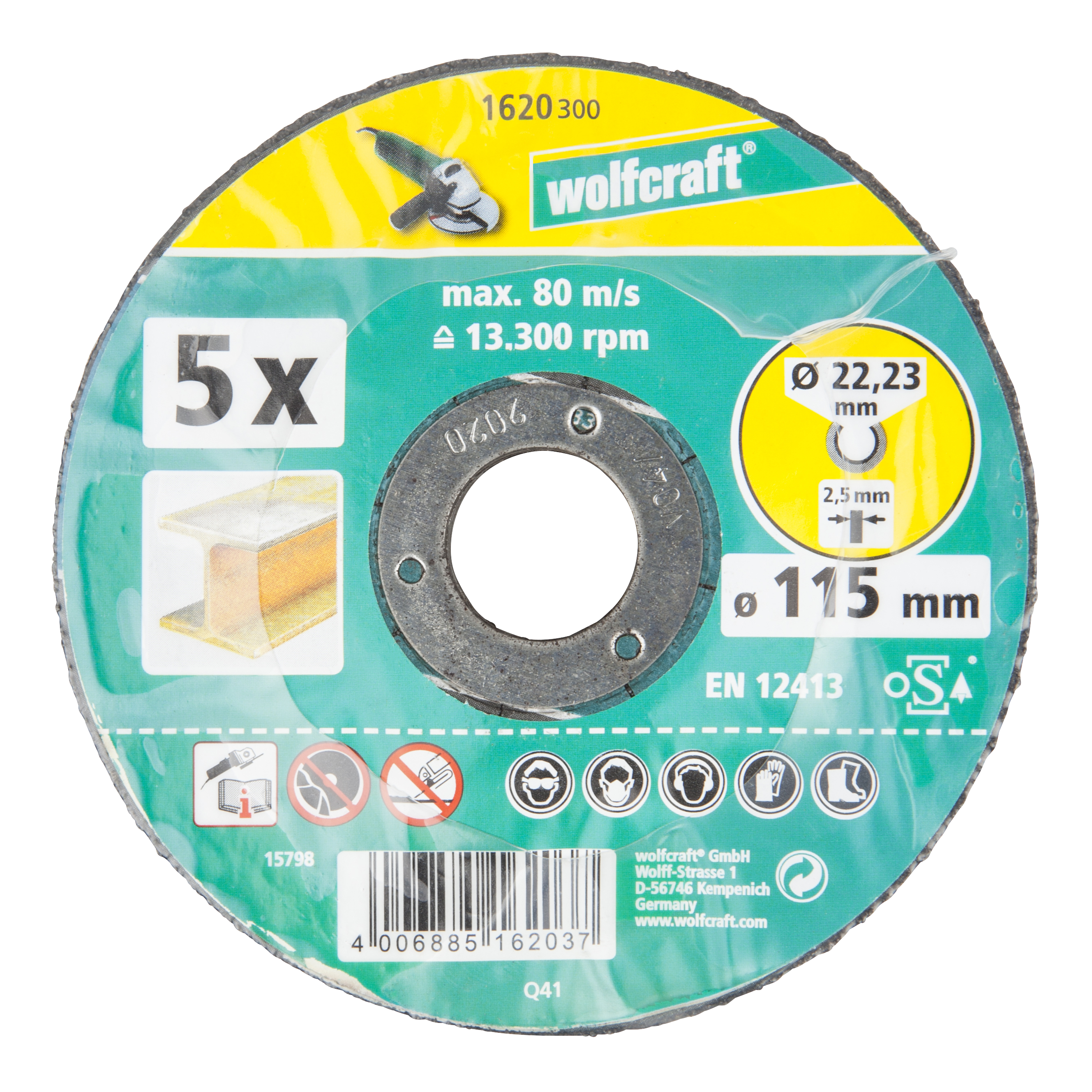 Wolfcraft Doorslijpschijf | Ø115 x 2,5 x 22,23 | 5 stuks - 1620300