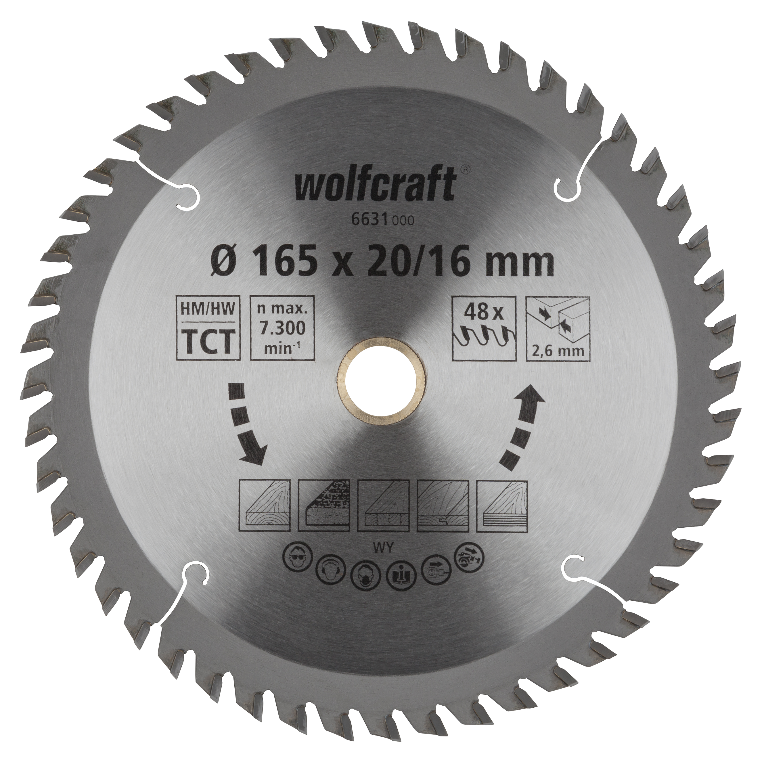 Wolfrcraft - Handcirkelzaagblad - 20 / 16 mm - 2,6 mm - 165 mm- 7.300 RPM