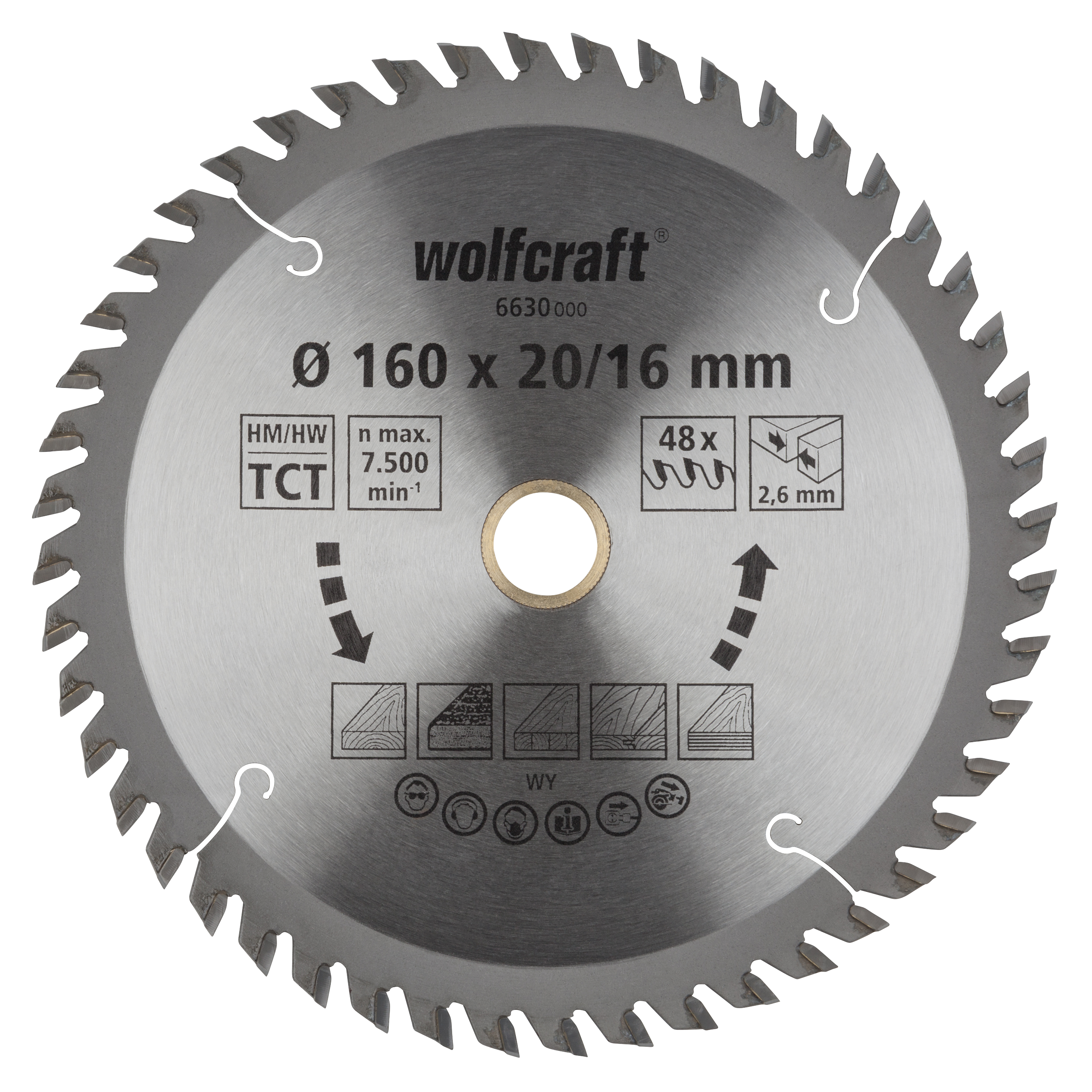 Wolfcraft Handcirkelzaagblad | HM | 48 Zähne | Ø160 x 20/16mm | 1 stuk - 6630000