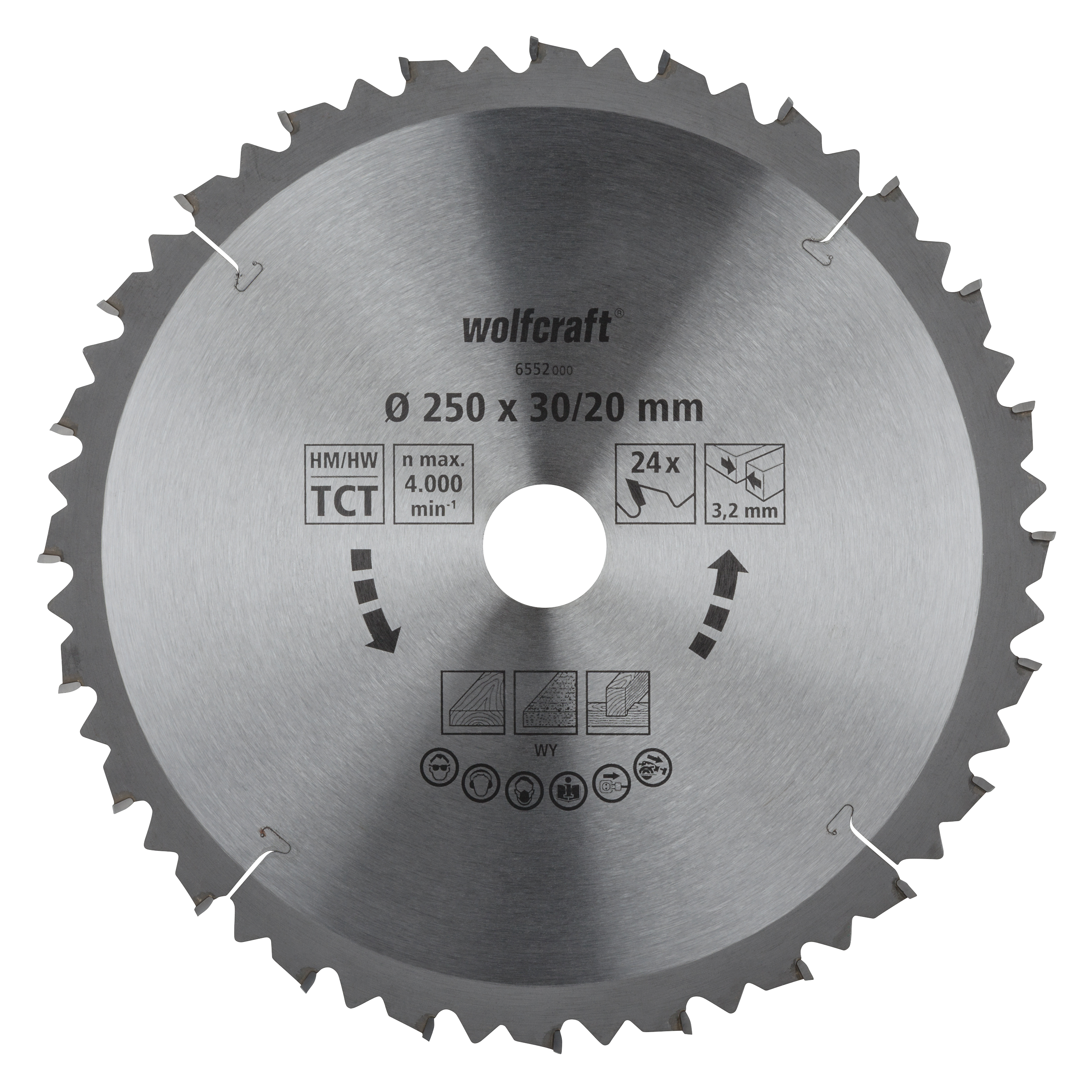 Wolfcraft Zaagblad voor Hout voor grof zaagwerk - 250mm - 24 tanden - Asgat 30/20mm