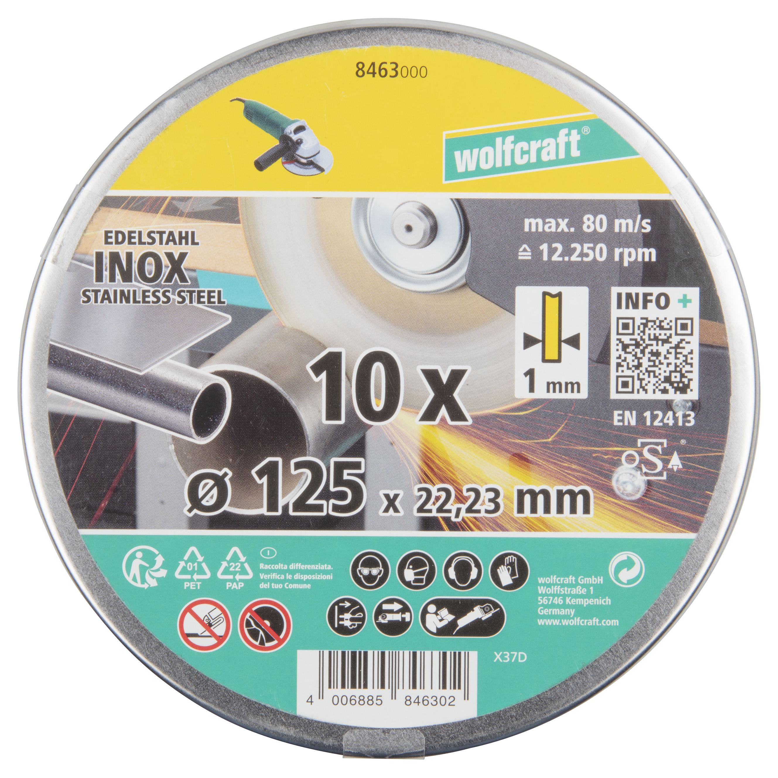 Wolfcraft Slijpschijven | Voor edelstaal | Extra dun | Ø125mm | 10 stuks - 8463000